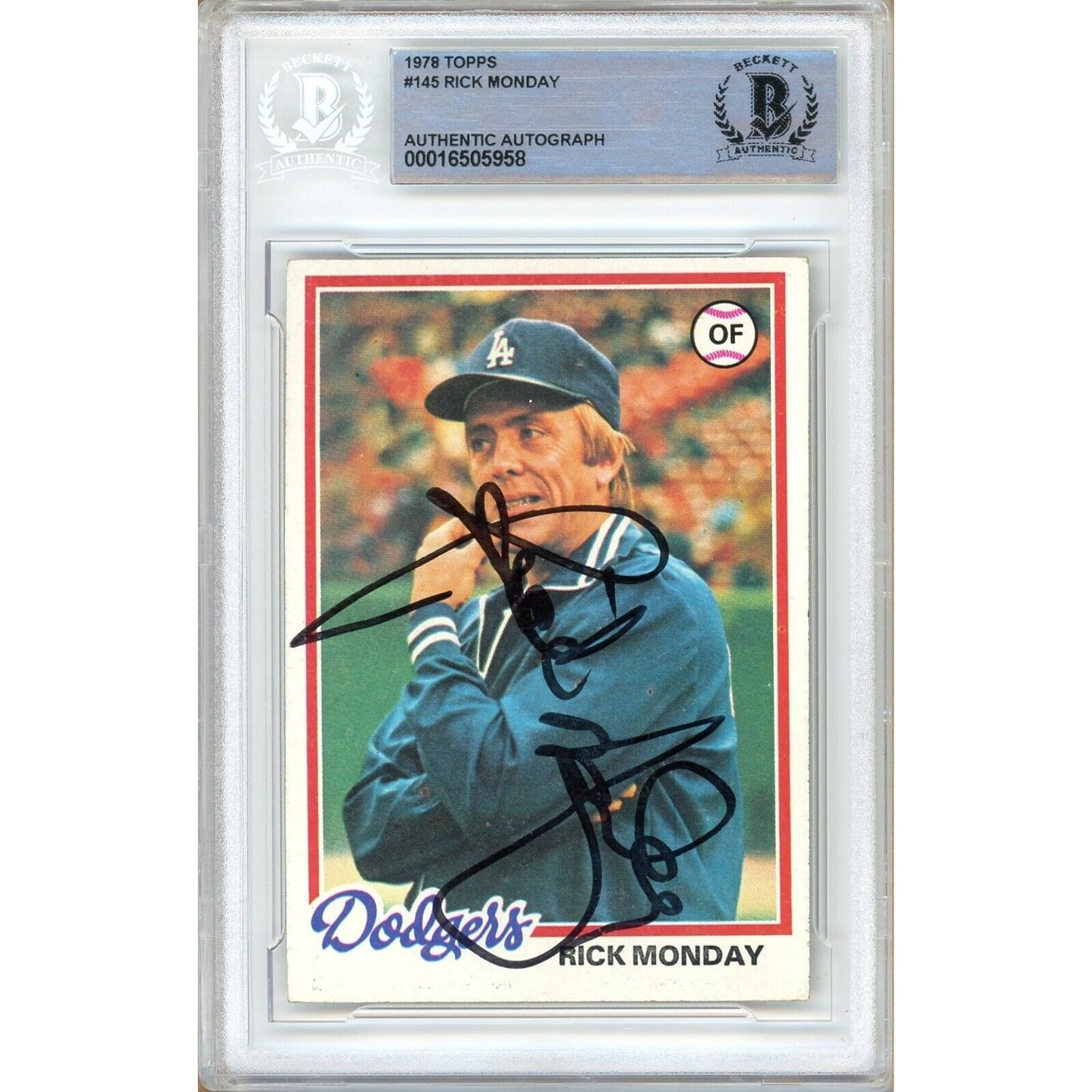 Rick Monday Los Angeles Dodgers autographed trading card – full view – Beckett COA