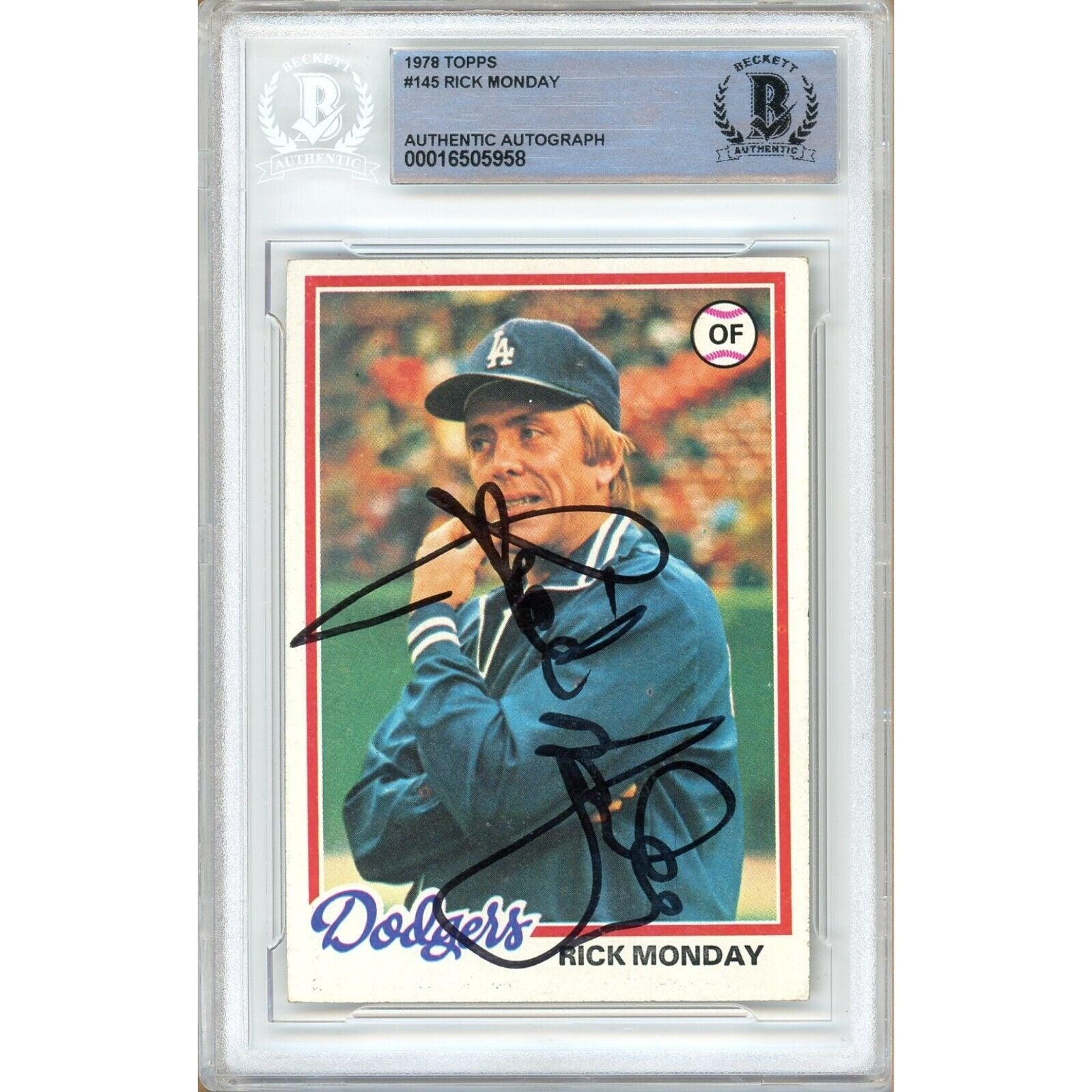 Rick Monday Los Angeles Dodgers autographed trading card – full view – Beckett COA