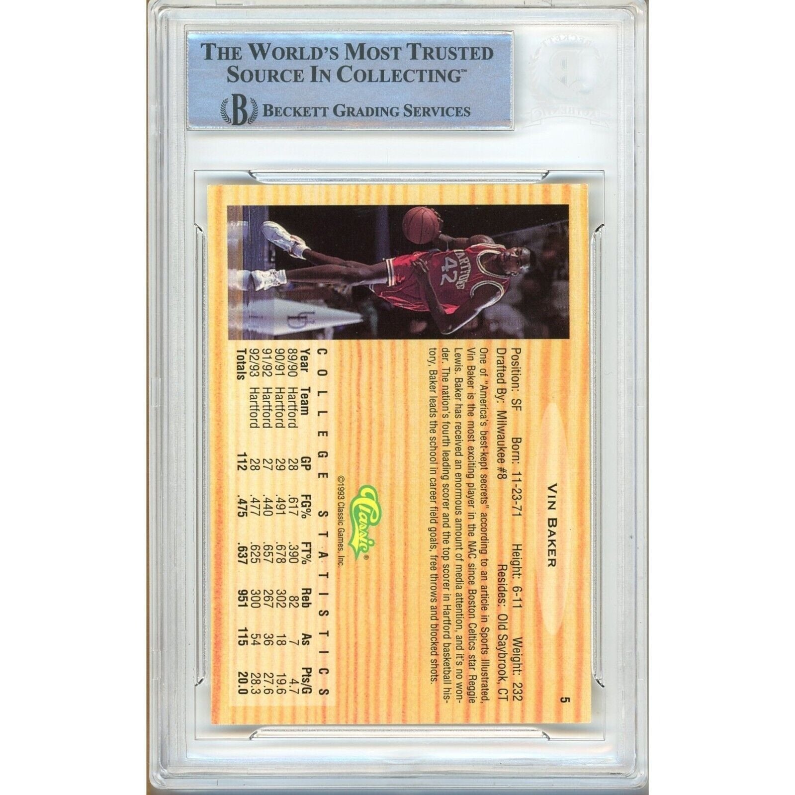 Vin Baker Milwaukee Bucks auto trading card – authentication sticker – Beckett COA