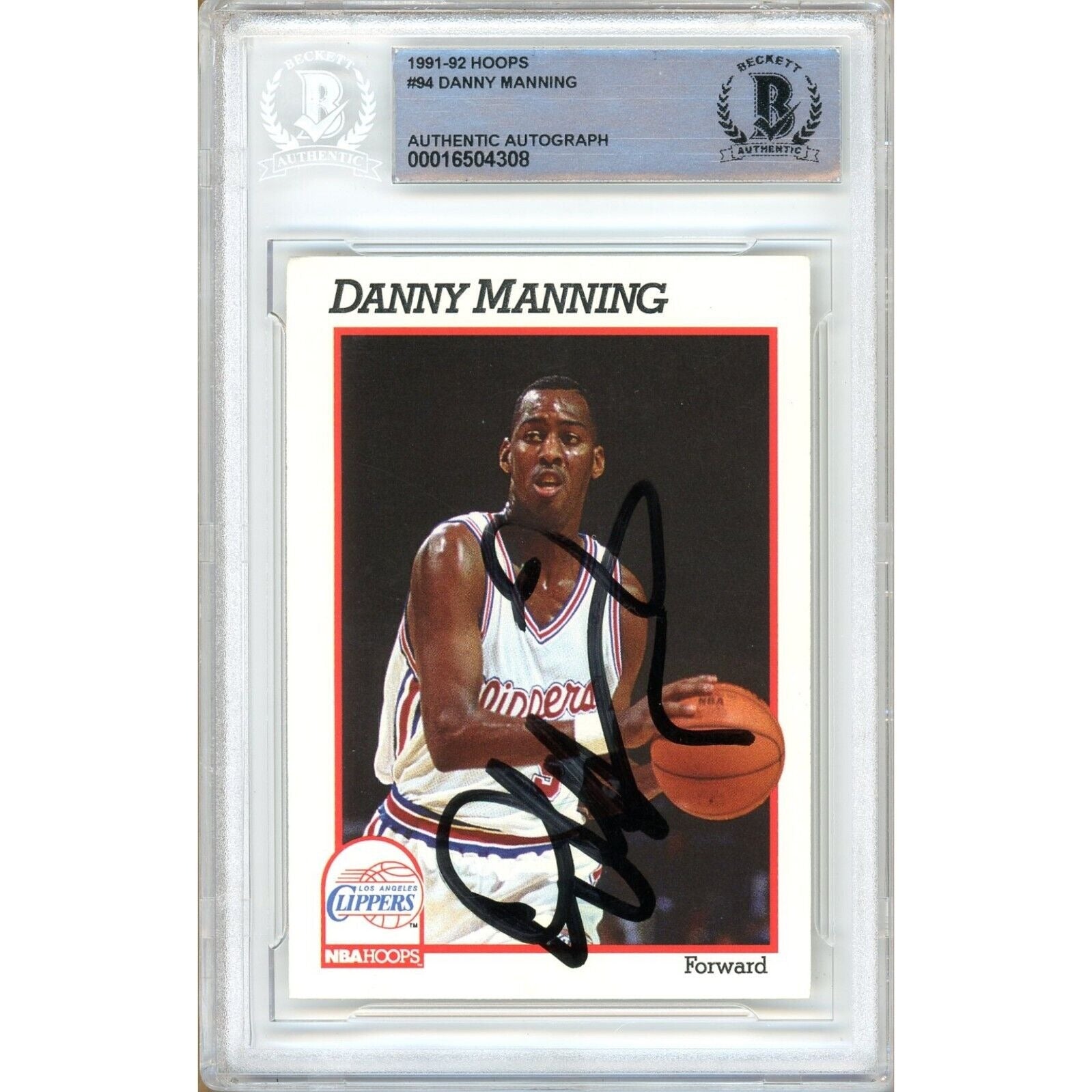 1991 #94 Danny Manning Los Angeles Clippers Autographed Trading Card – Beckett BAS