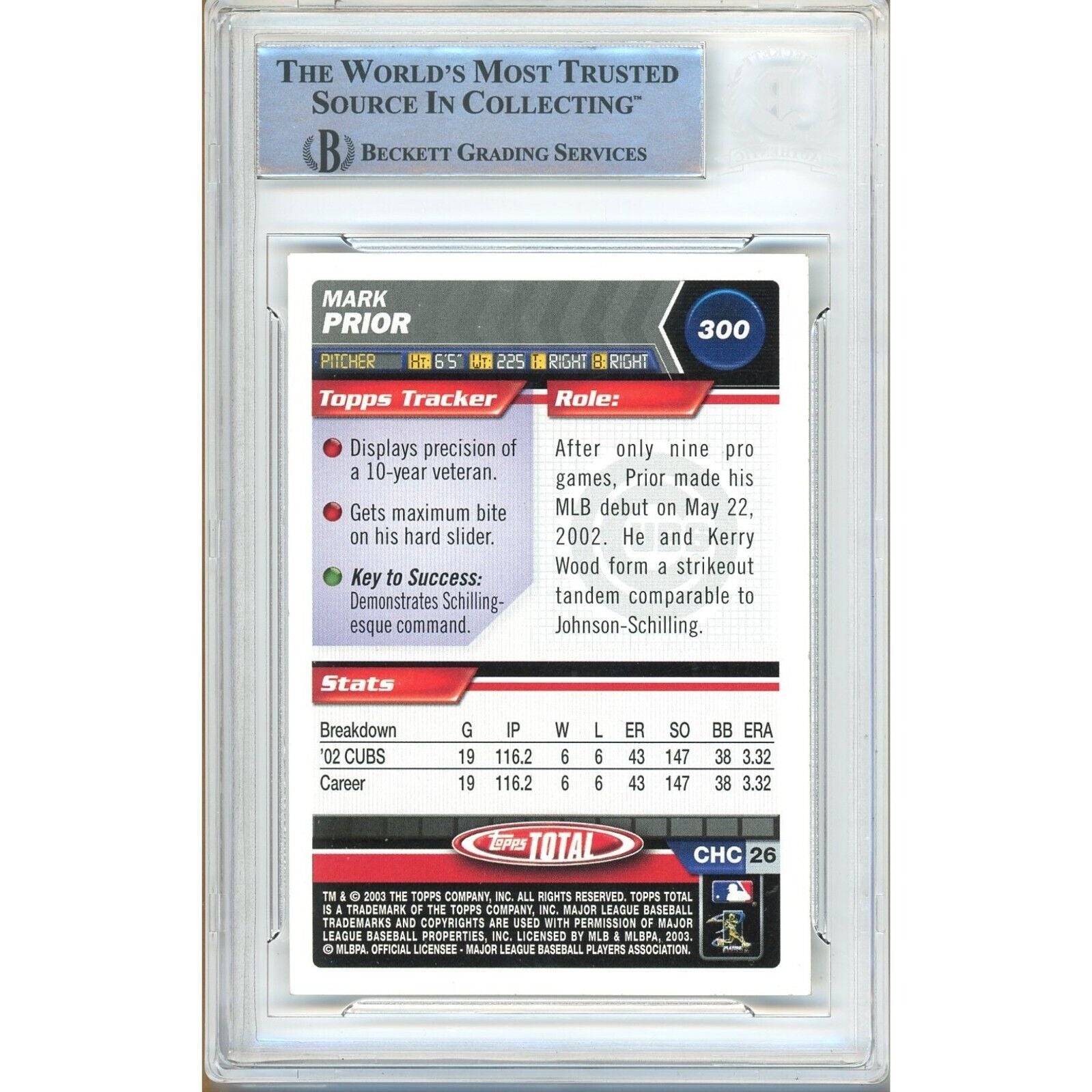 Mark Prior Chicago Cubs signed trading card – signature close-up – Beckett COA