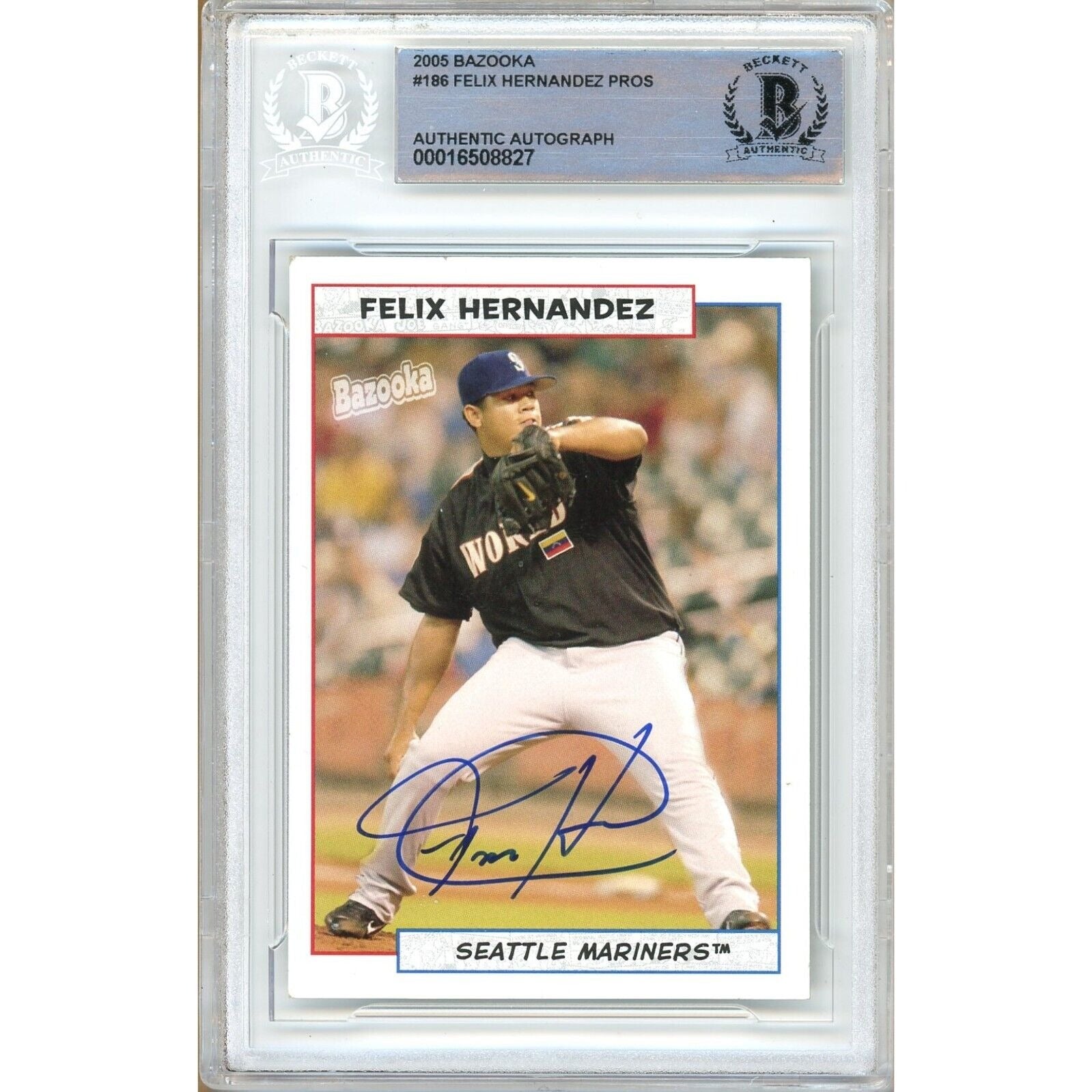 2005 Topps #186 Felix Hernandez Seattle Mariners Autographed Trading Card – Beckett BAS