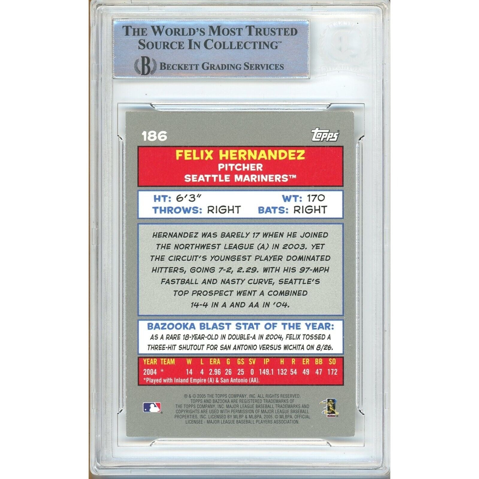 Felix Hernandez Seattle Mariners signed trading card – signature close-up – Beckett COA