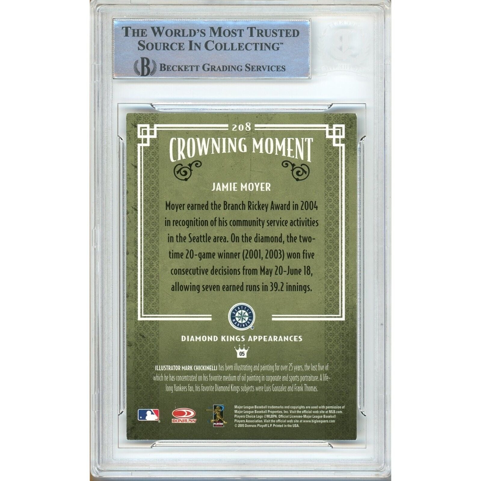 Jamie Moyer Seattle Mariners signed trading card – signature close-up – Beckett COA