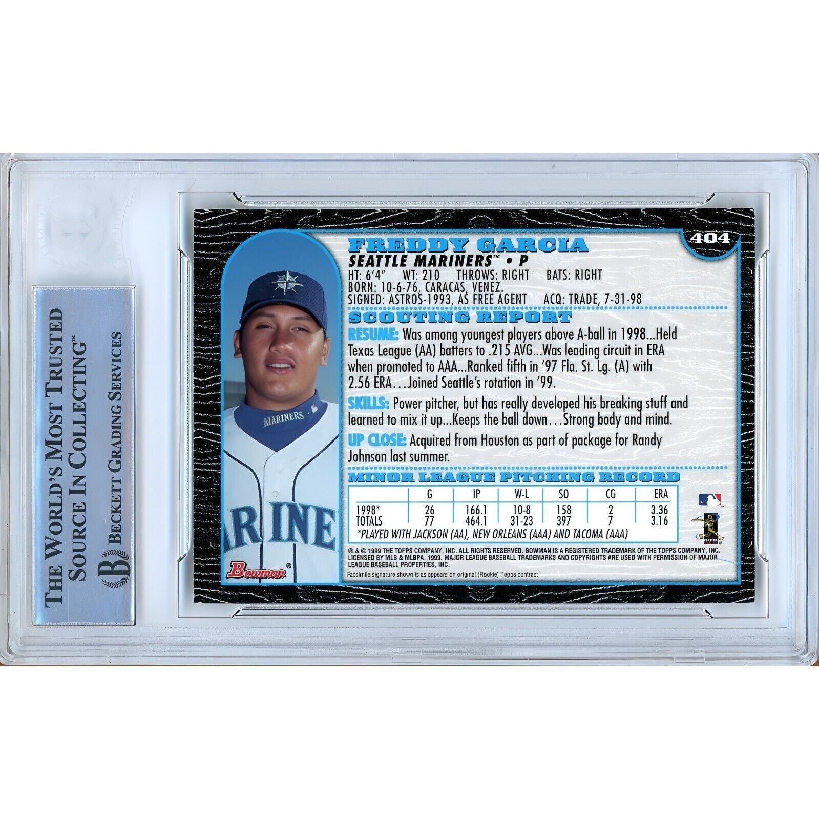 Freddy Garcia Seattle Mariners signed trading card – signature close-up – Beckett COA