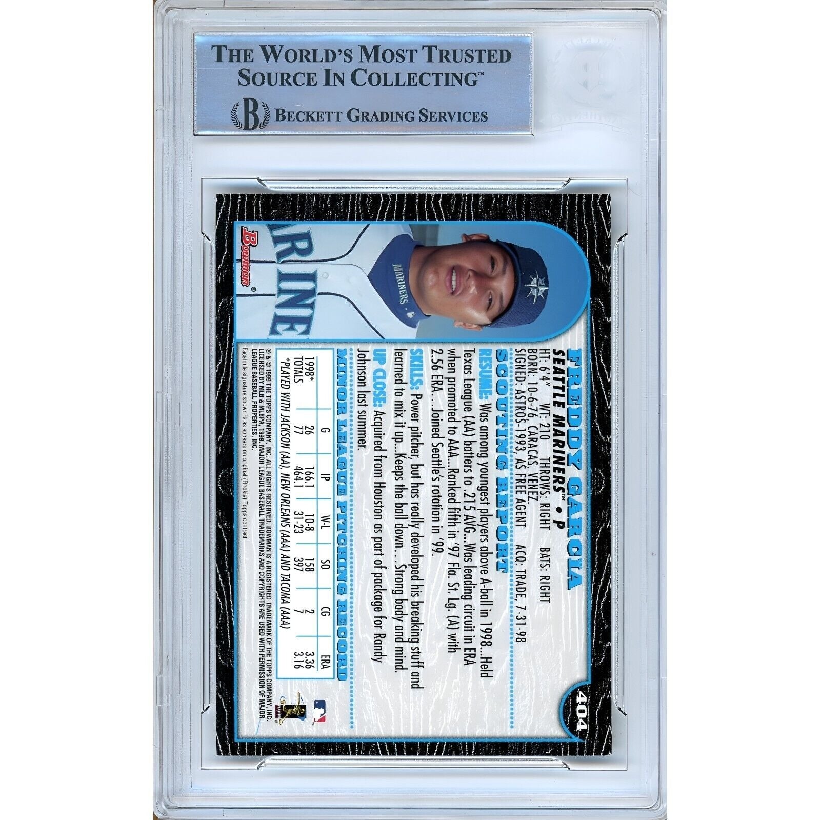 Freddy Garcia Seattle Mariners auto trading card – authentication sticker – Beckett COA