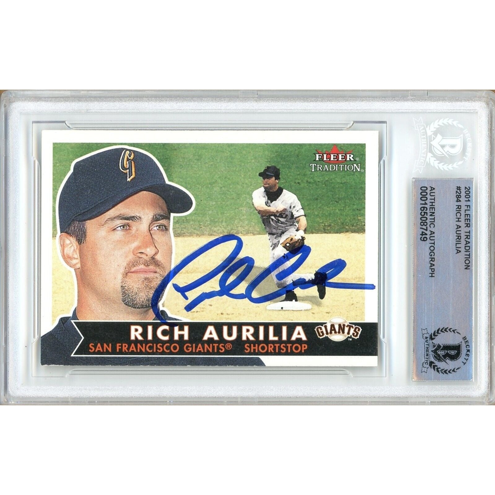 Rich Aurilia San Francisco Giants autographed trading card – full view – Beckett COA