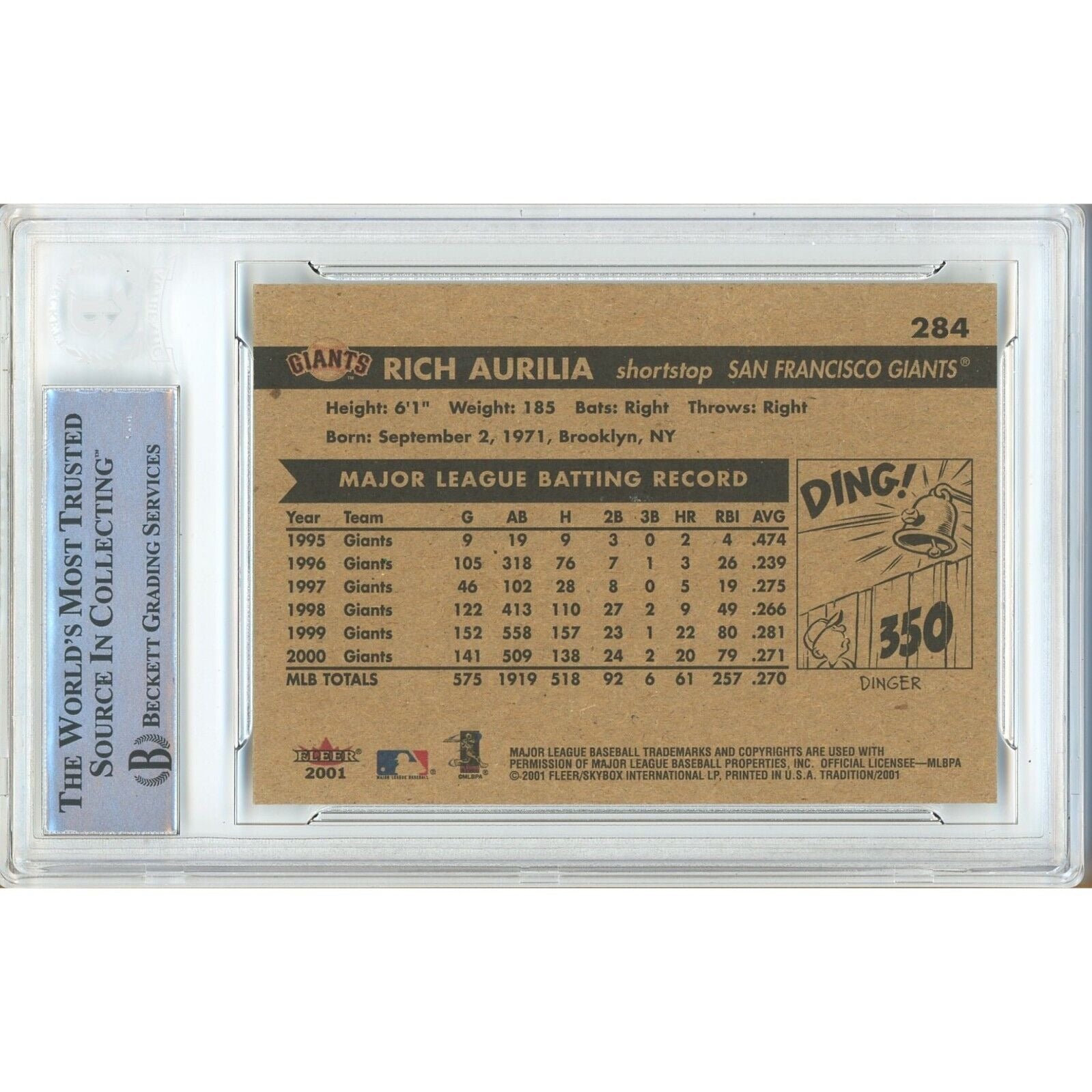 Rich Aurilia San Francisco Giants auto trading card – authentication sticker – Beckett COA