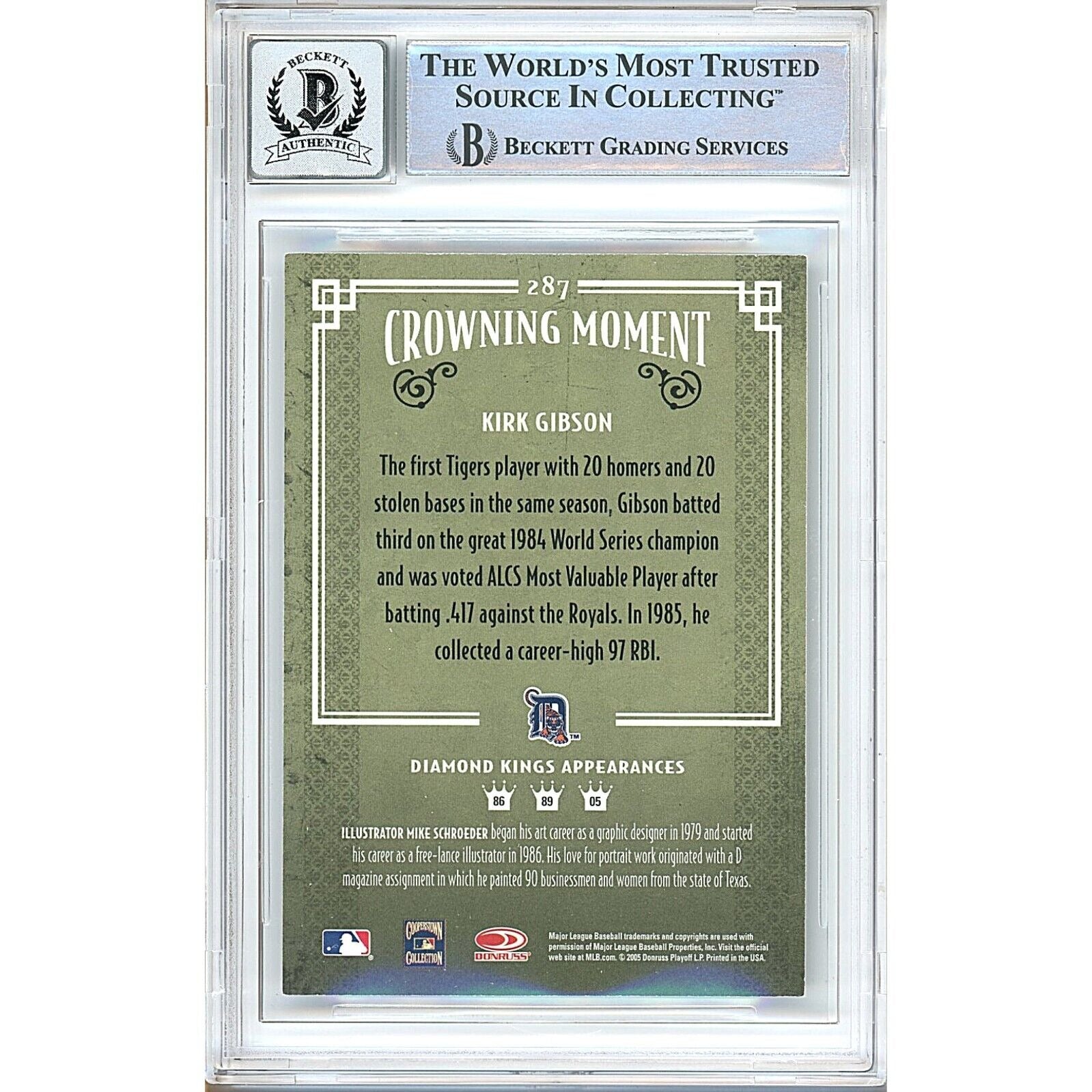 2005 Donruss #287 Kirk Gibson Detroit Tigers Signed Trading Card – Beckett BAS.