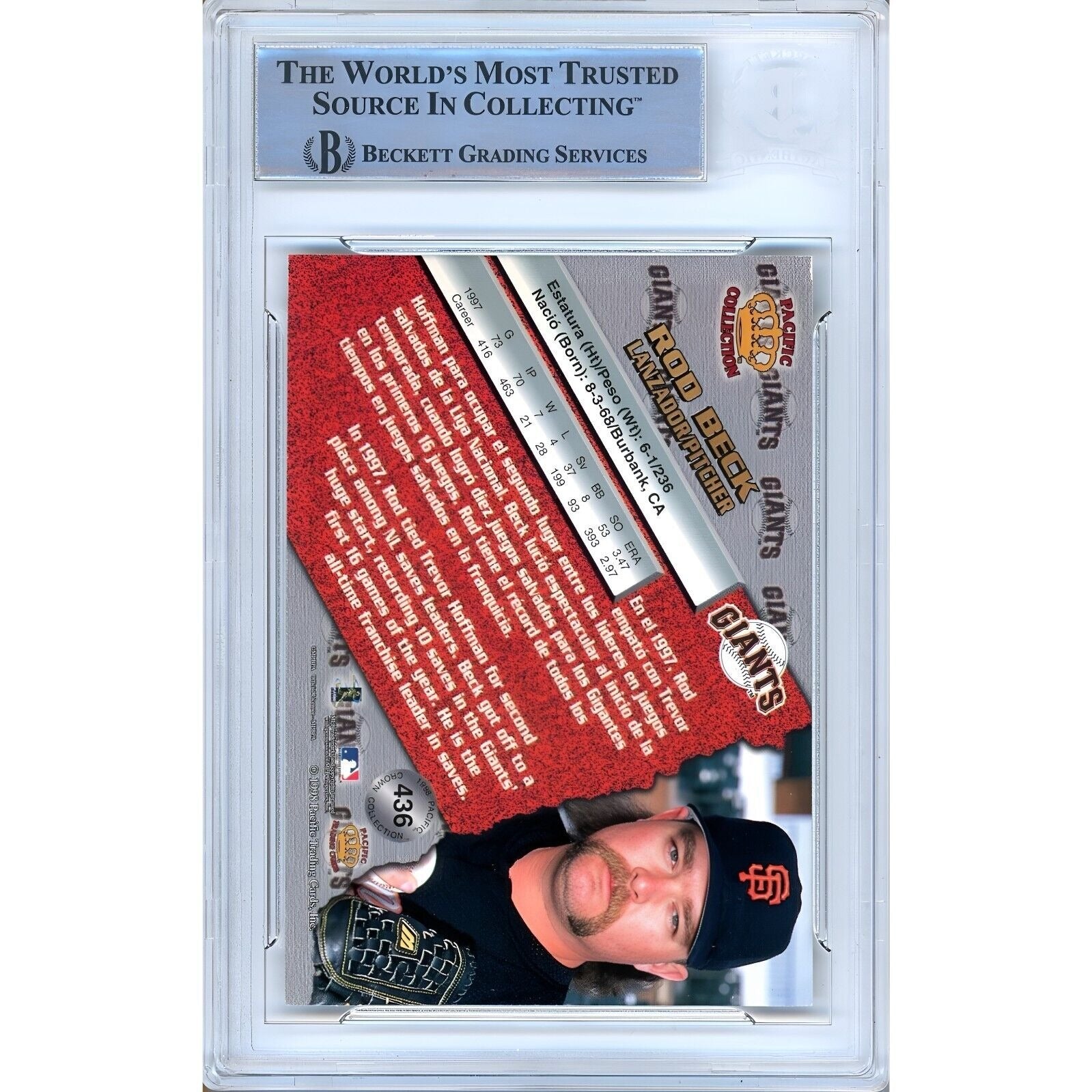Rod Beck San Francisco Giants auto trading card – authentication sticker – Beckett COA