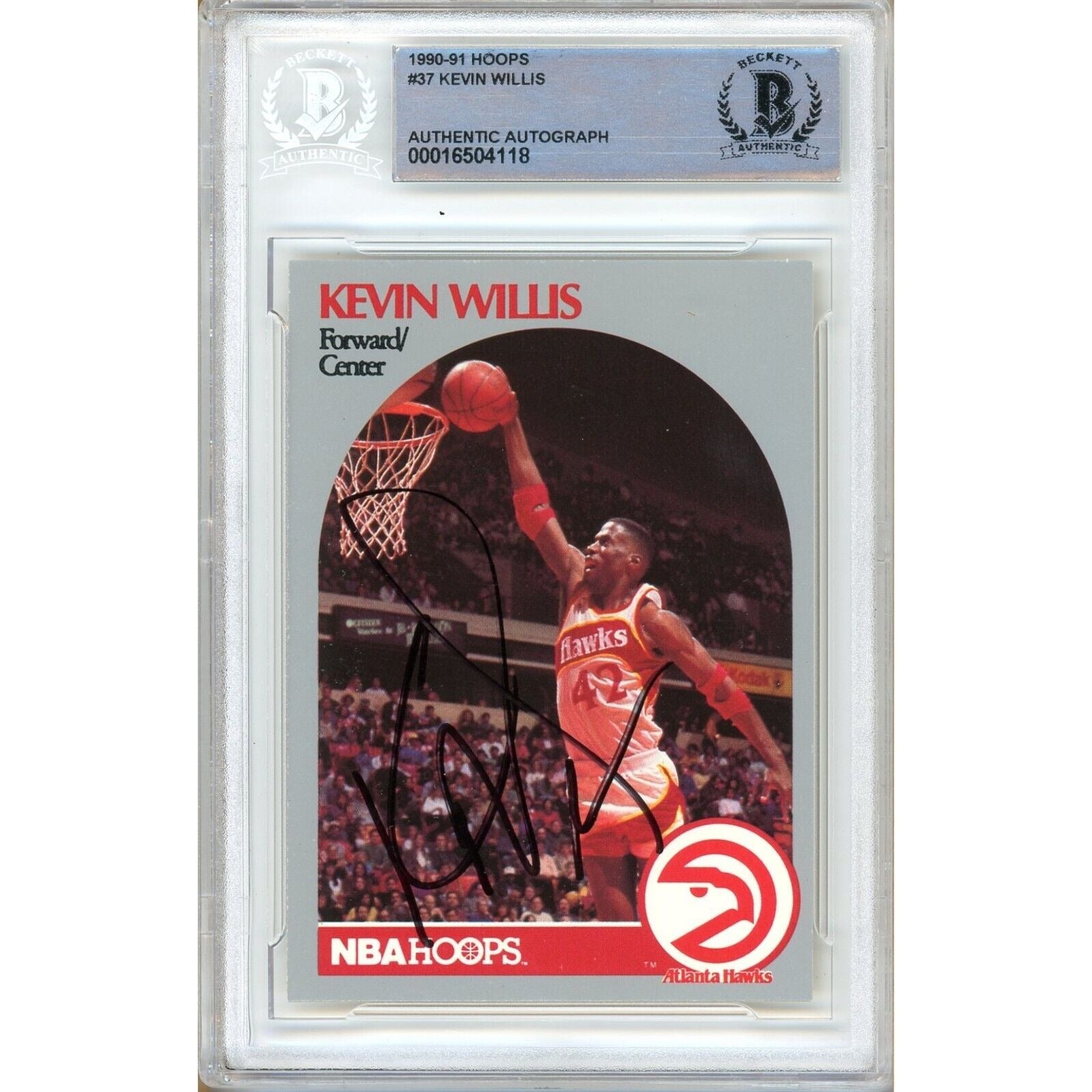 1990 NBA Hoops #TE Kevin Willis Atlanta Hawks Autographed Trading Card – Beckett BAS.