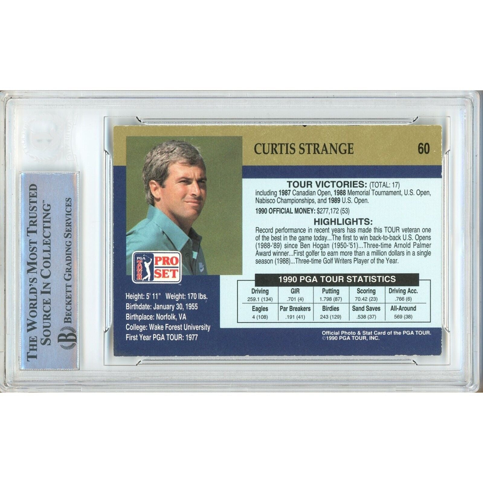 1990 Curtis Strange Signed Trading Card – Beckett BAS