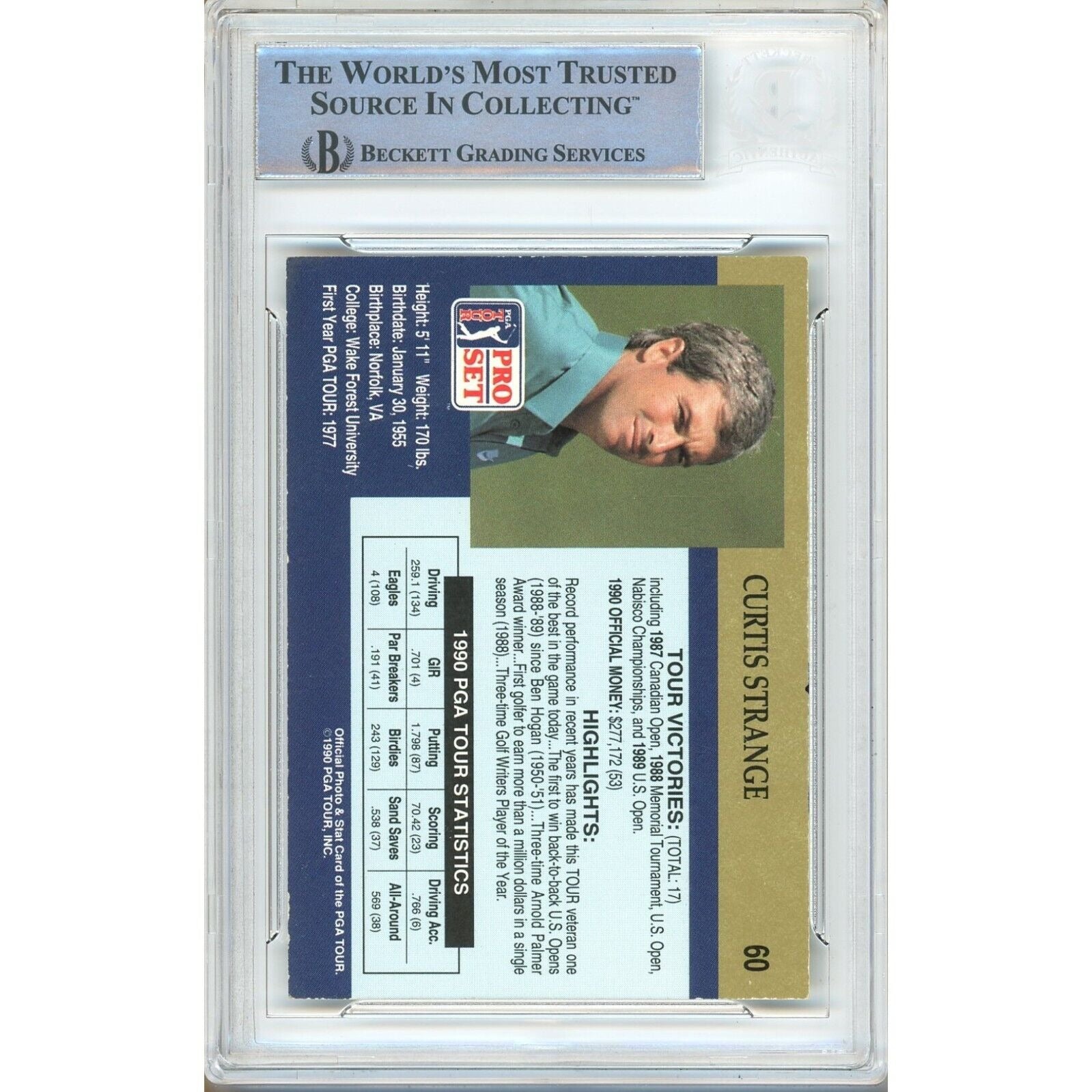 1990 Curtis Strange Autograph Trading Card – Beckett BAS