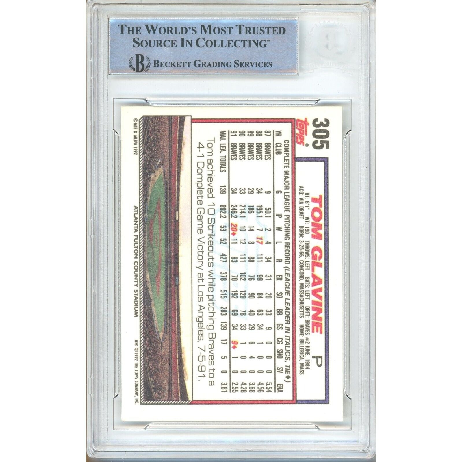 Tom Glavine Atlanta Braves auto trading card – authentication sticker – Beckett COA