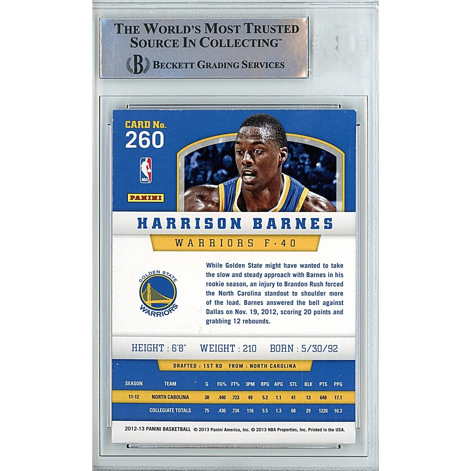 Harrison Barnes Golden State Warriors signed trading card – signature close-up – Beckett COA