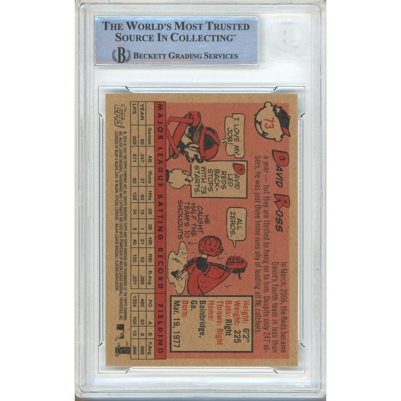 2007 Topps Heritage #73 David Ross Cincinnati Reds Autograph Trading Card – Beckett BAS