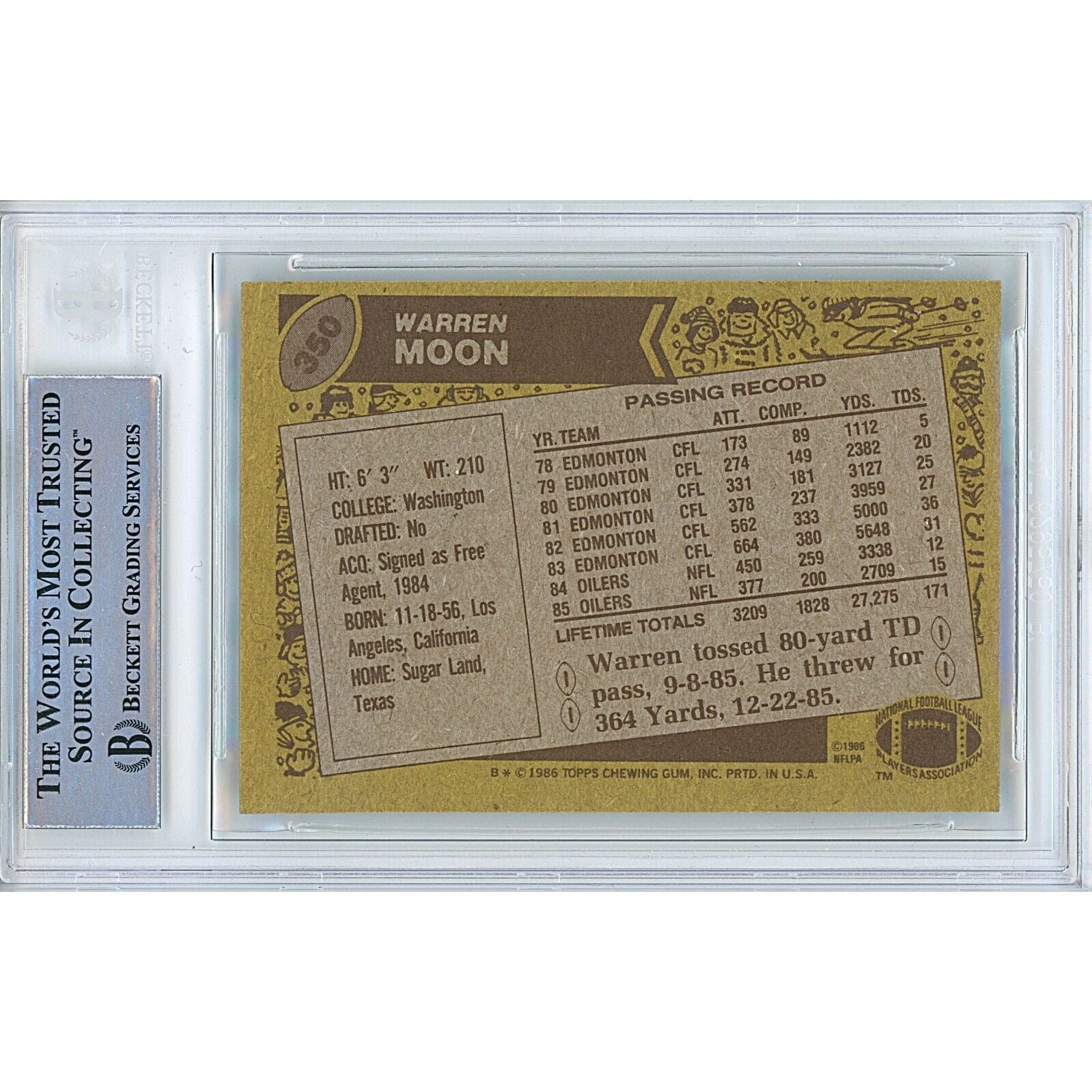 Warren Moon Houston Oilers signed trading card – signature close-up – Beckett COA