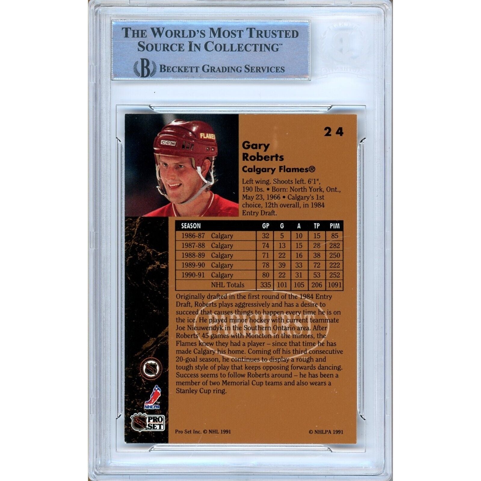 Gary Roberts Calgary Flames auto trading card – authentication sticker – Beckett COA