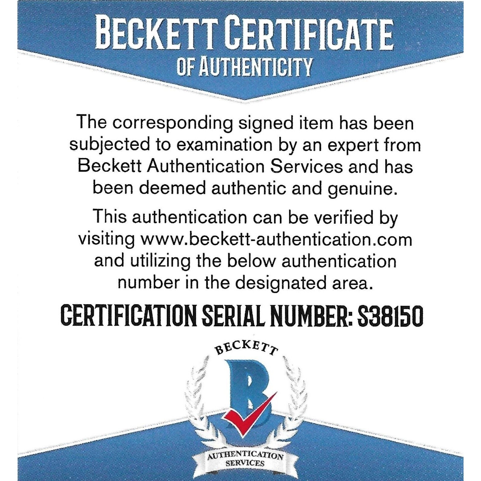 SmithField Country Music auto memorabilia – authentication sticker – Beckett COA