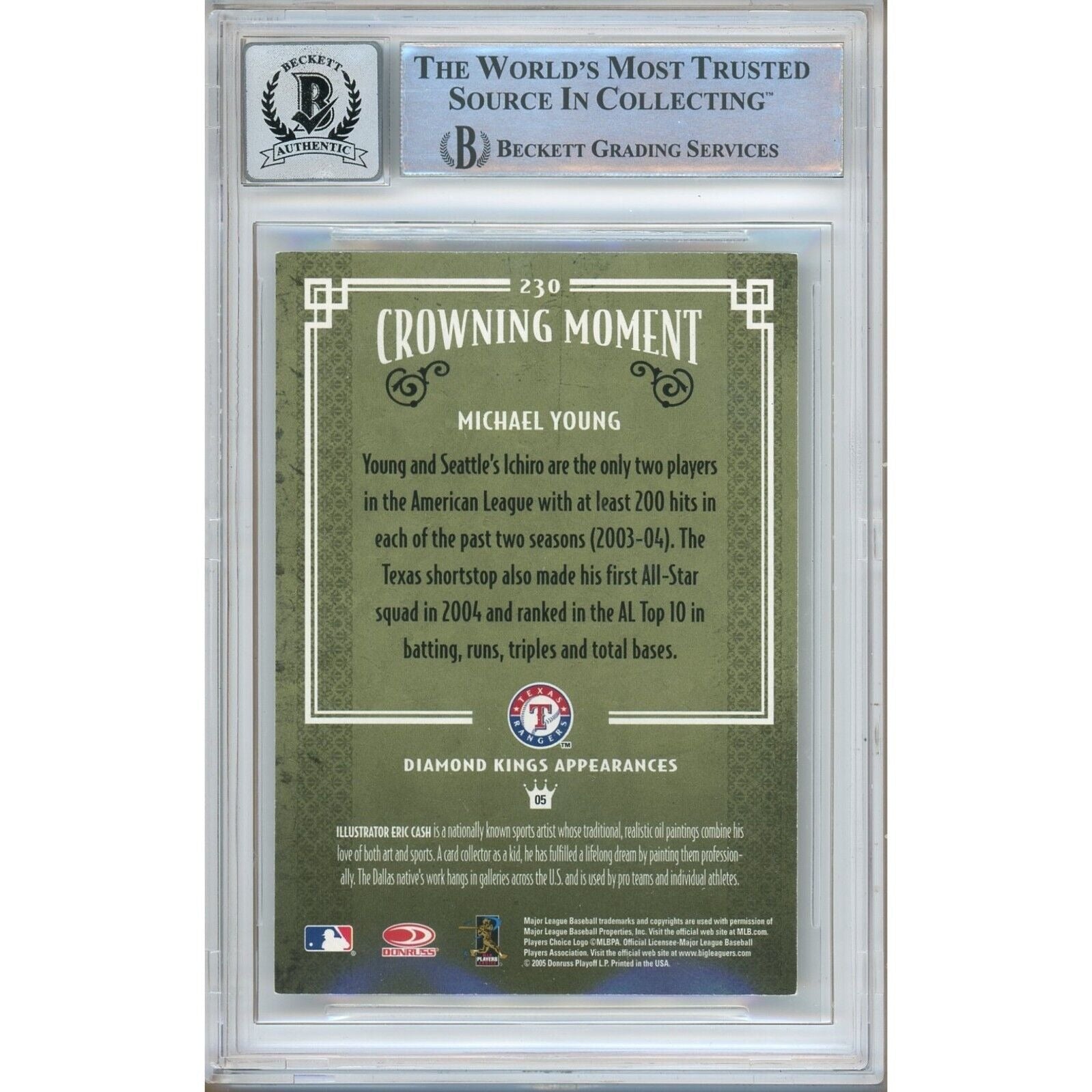 Michael Young Texas Rangers signed trading card – signature close-up – Beckett COA