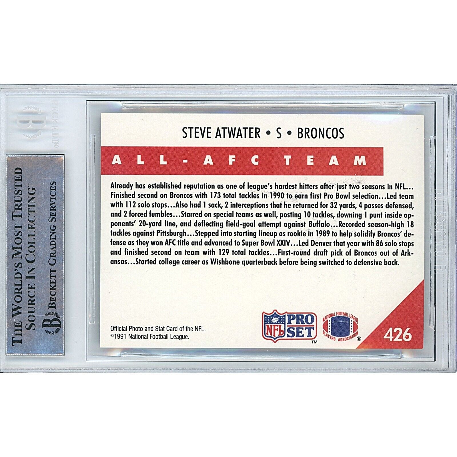 Steve Atwater Denver Broncos signed trading card – signature close-up – Beckett COA