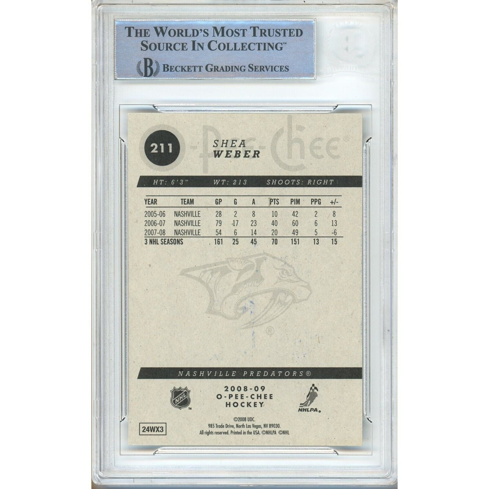 Shea Weber Nashville Predators signed trading card – signature close-up – Beckett COA