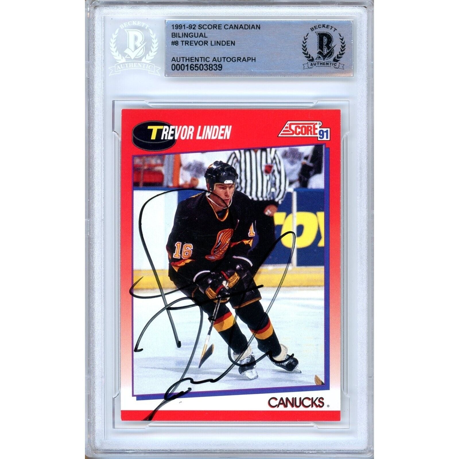 Trevor Linden Vancouver Canucks autographed trading card – full view – Beckett COA