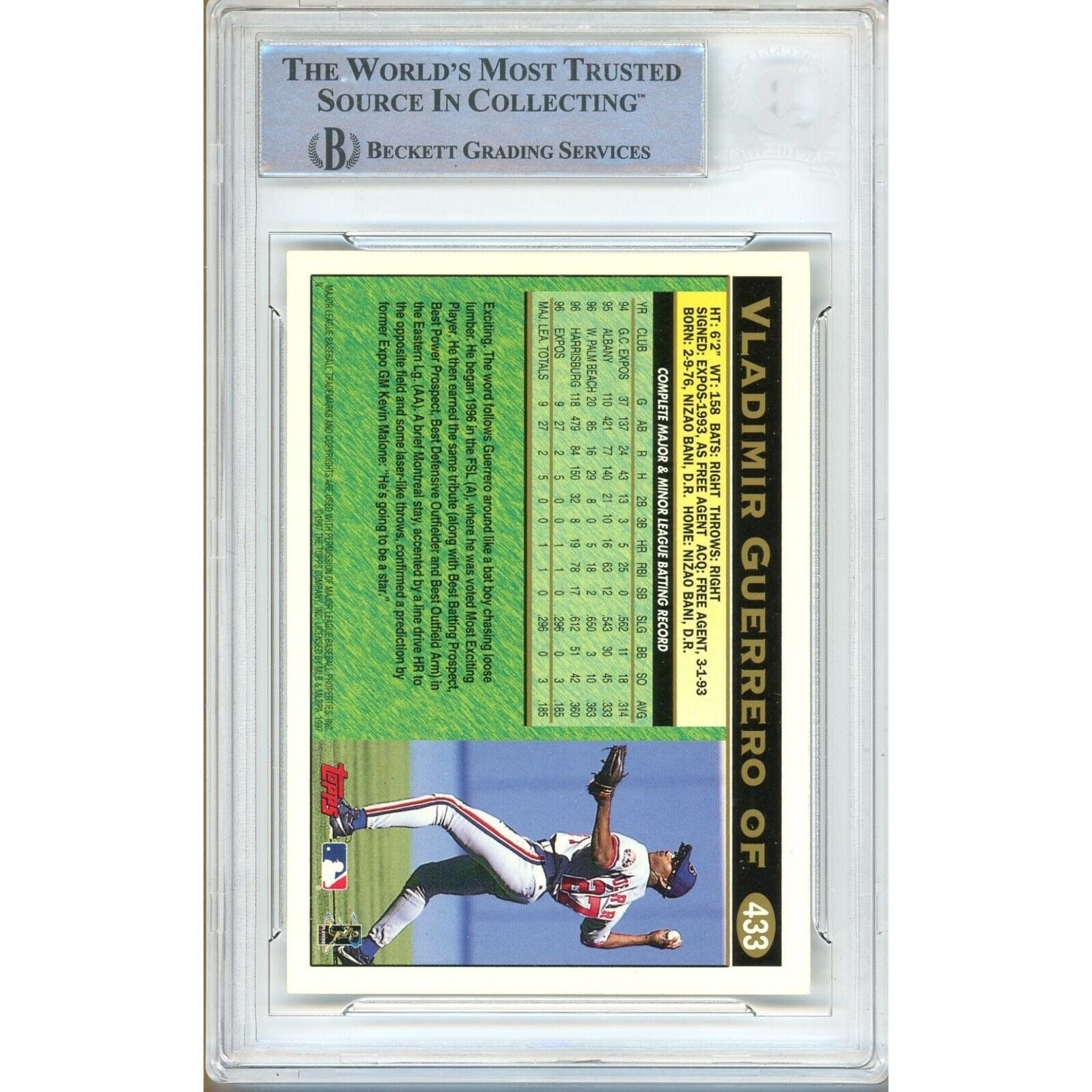 Vladimir Guerrero Montreal Expos auto trading card – authentication sticker – Beckett COA