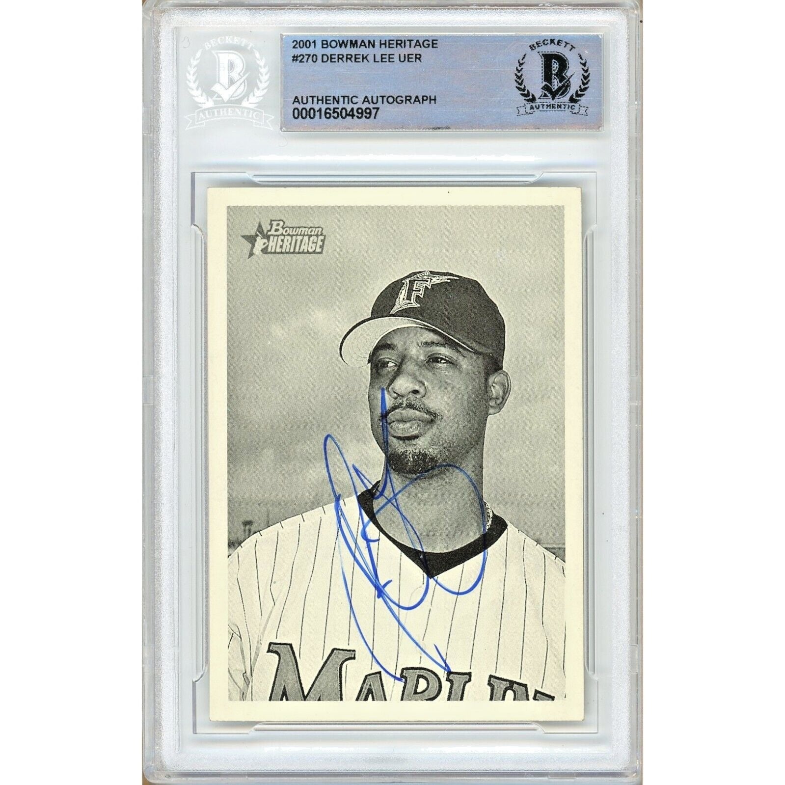 2001 Topps #270 Derrek Lee Miami Marlins Autographed Trading Card – Beckett BAS