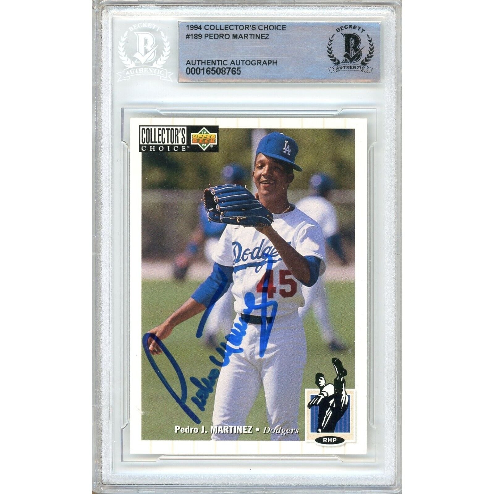 Pedro Martinez Los Angeles Dodgers autographed trading card – full view – Beckett COA