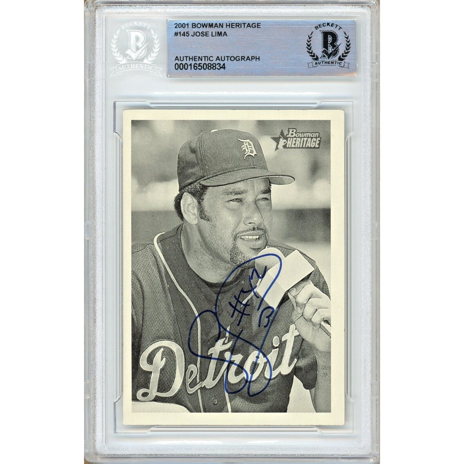 2001 Bowman #145 Jose Lima Detroit Los Angeles Dodgers Autographed Trading Card – Beckett BAS