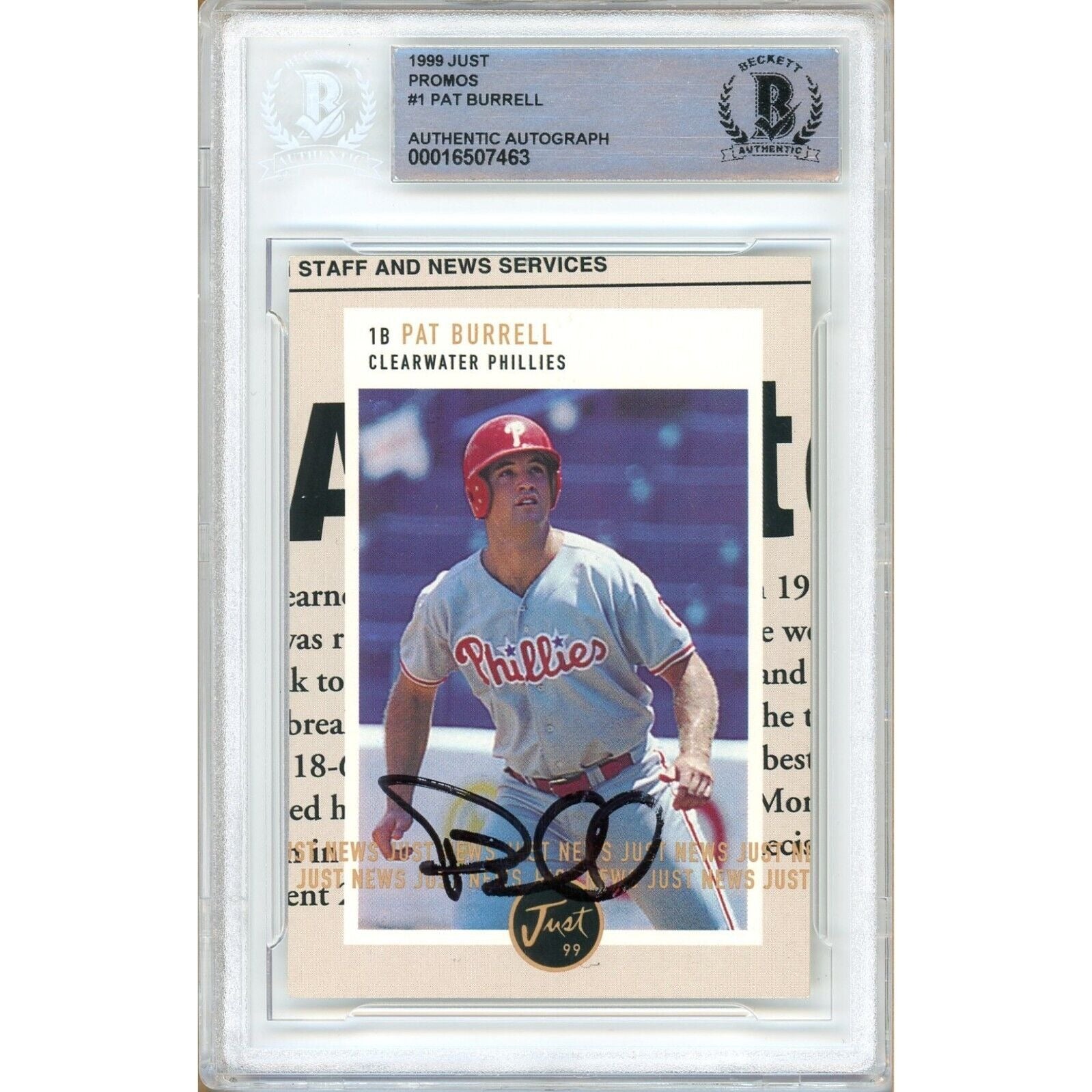 Pat Burrell Philadelphia Phillies autographed trading card – full view – Beckett COA