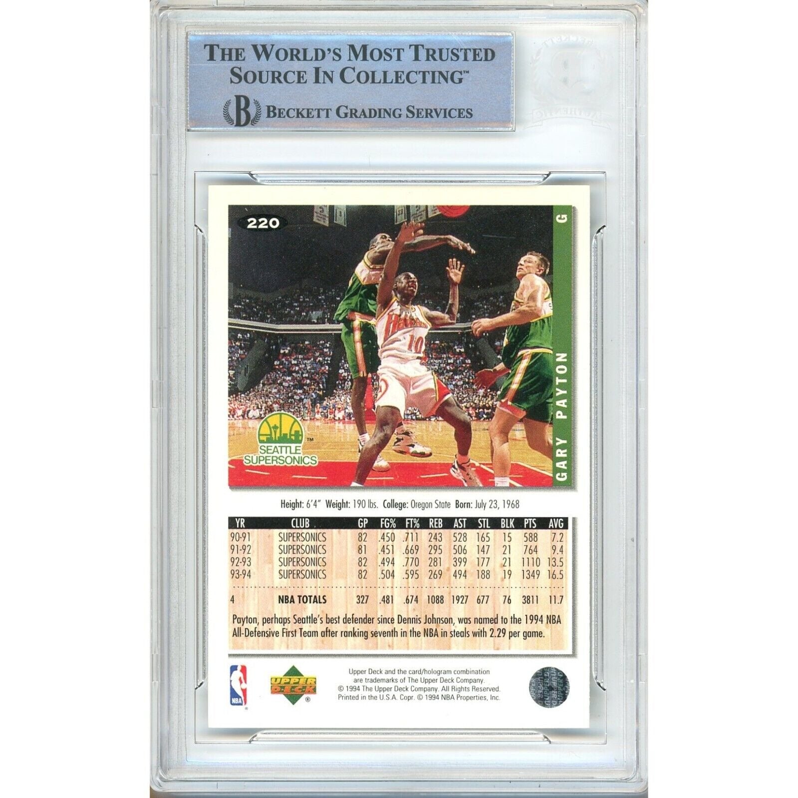 Gary Payton Seattle Supersonics signed trading card – signature close-up – Beckett COA