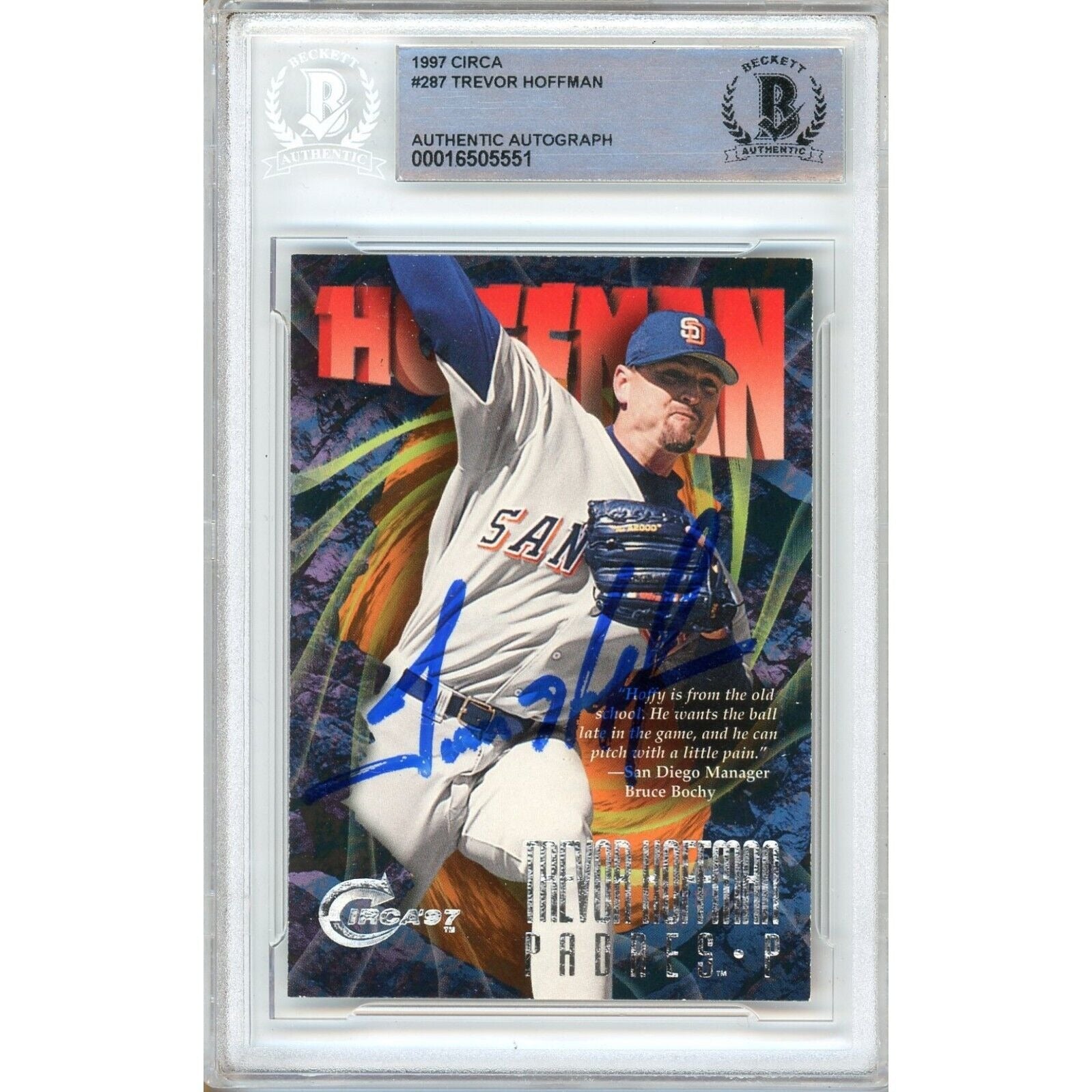 Trevor Hoffman San Diego Padres autographed trading card – full view – Beckett COA