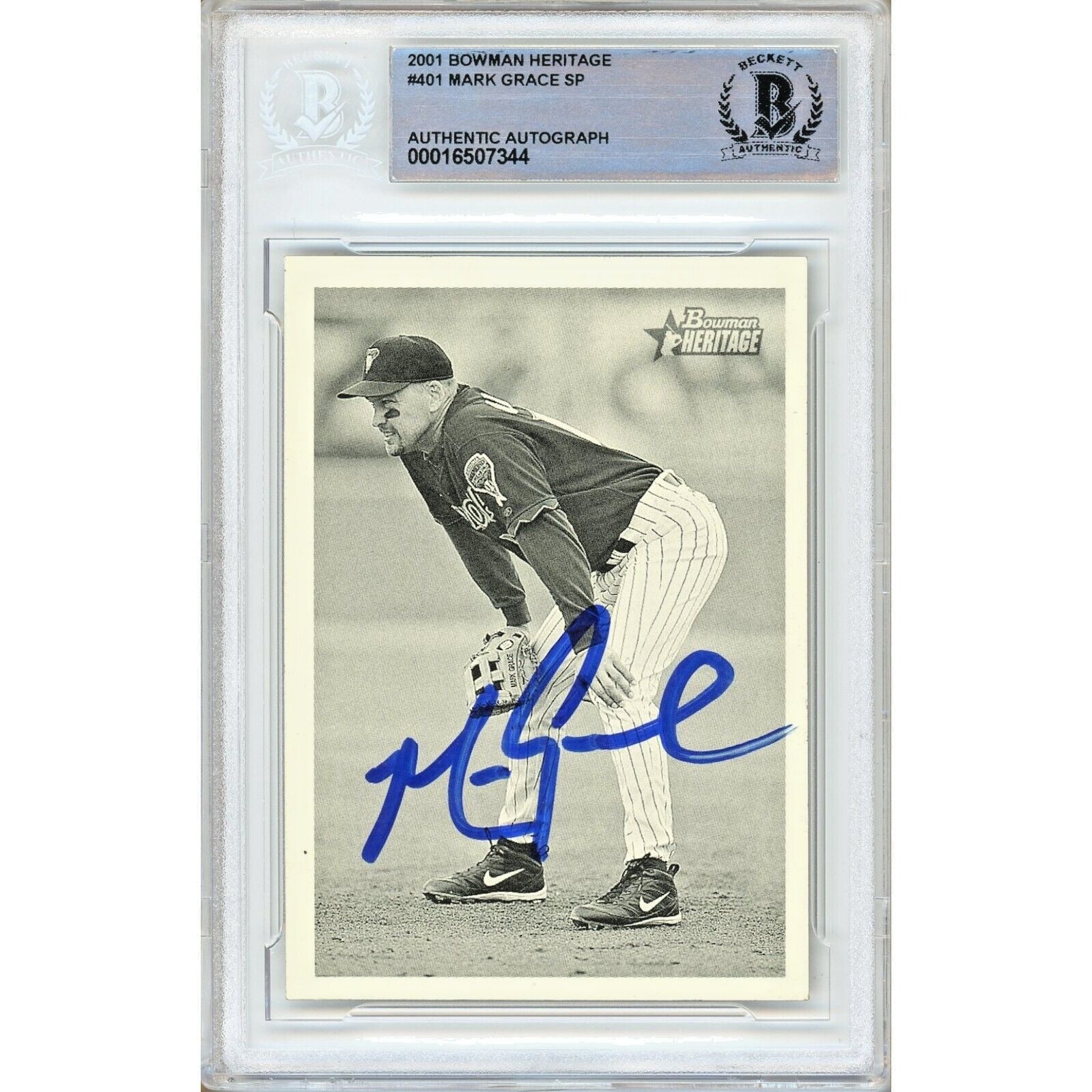 Mark Grace Az Diamondbacks autographed trading card – full view – Beckett COA