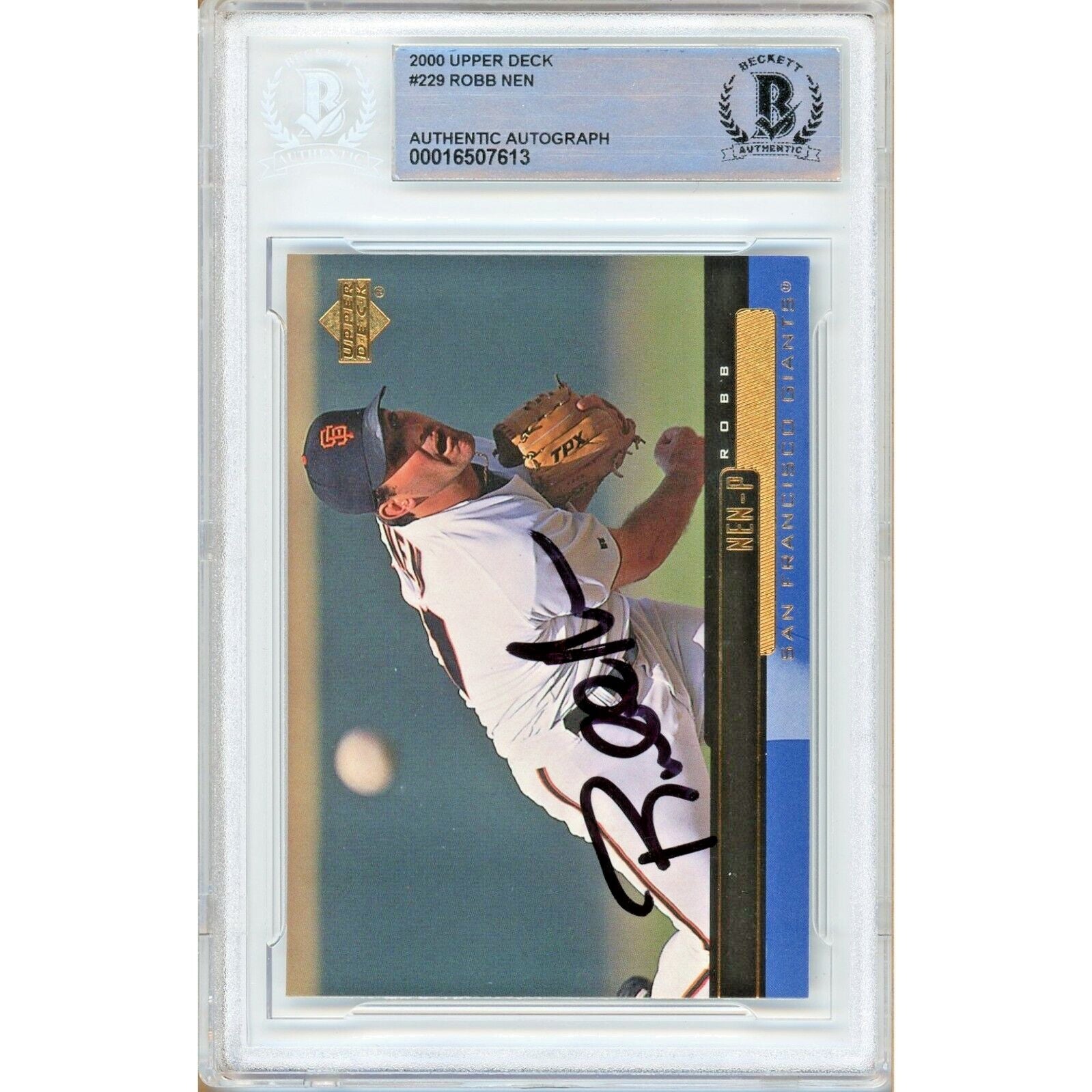 Robb Nen San Francisco Giants signed trading card – signature close-up – Beckett COA