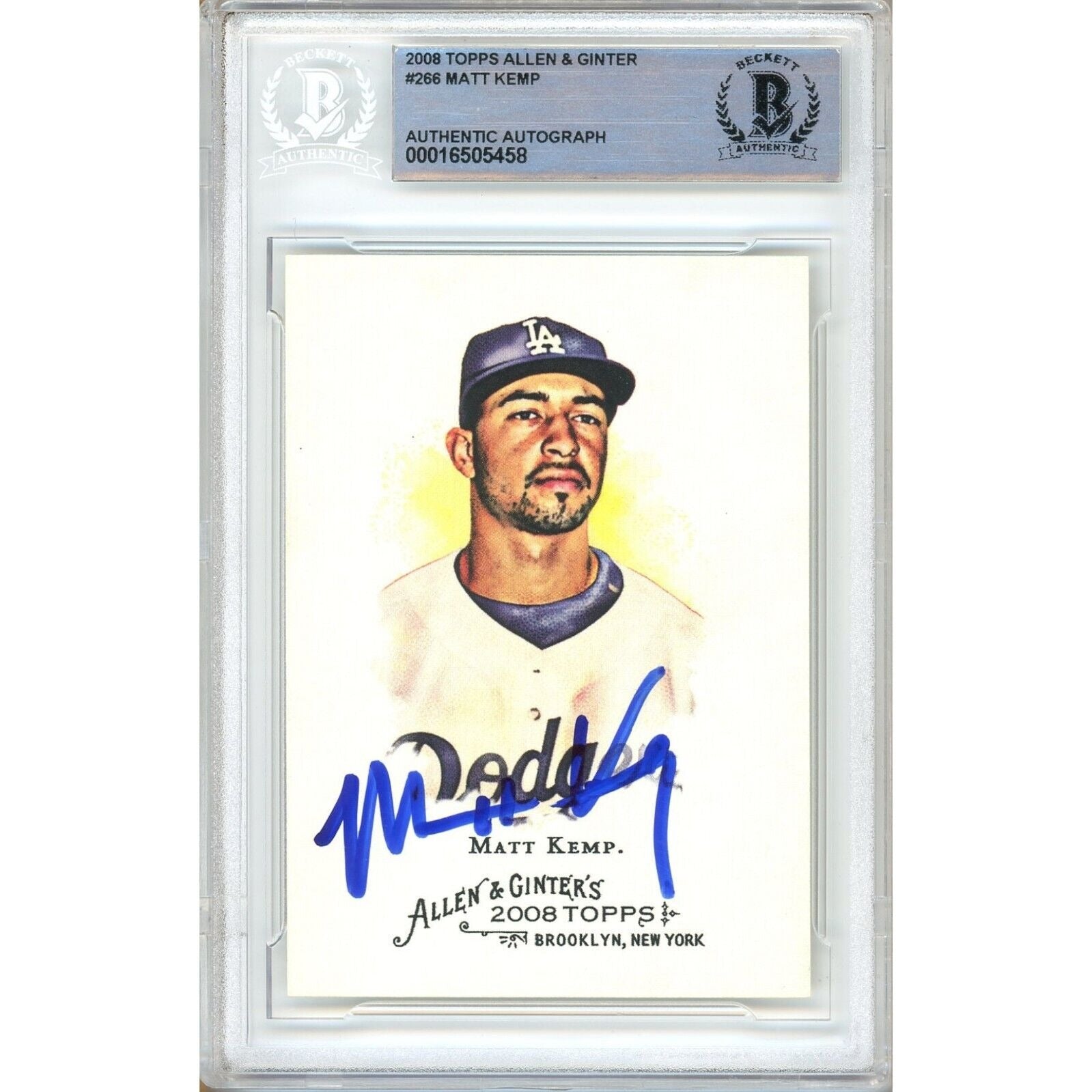 Matt Kemp La Dodgers autographed trading card – full view – Beckett COA