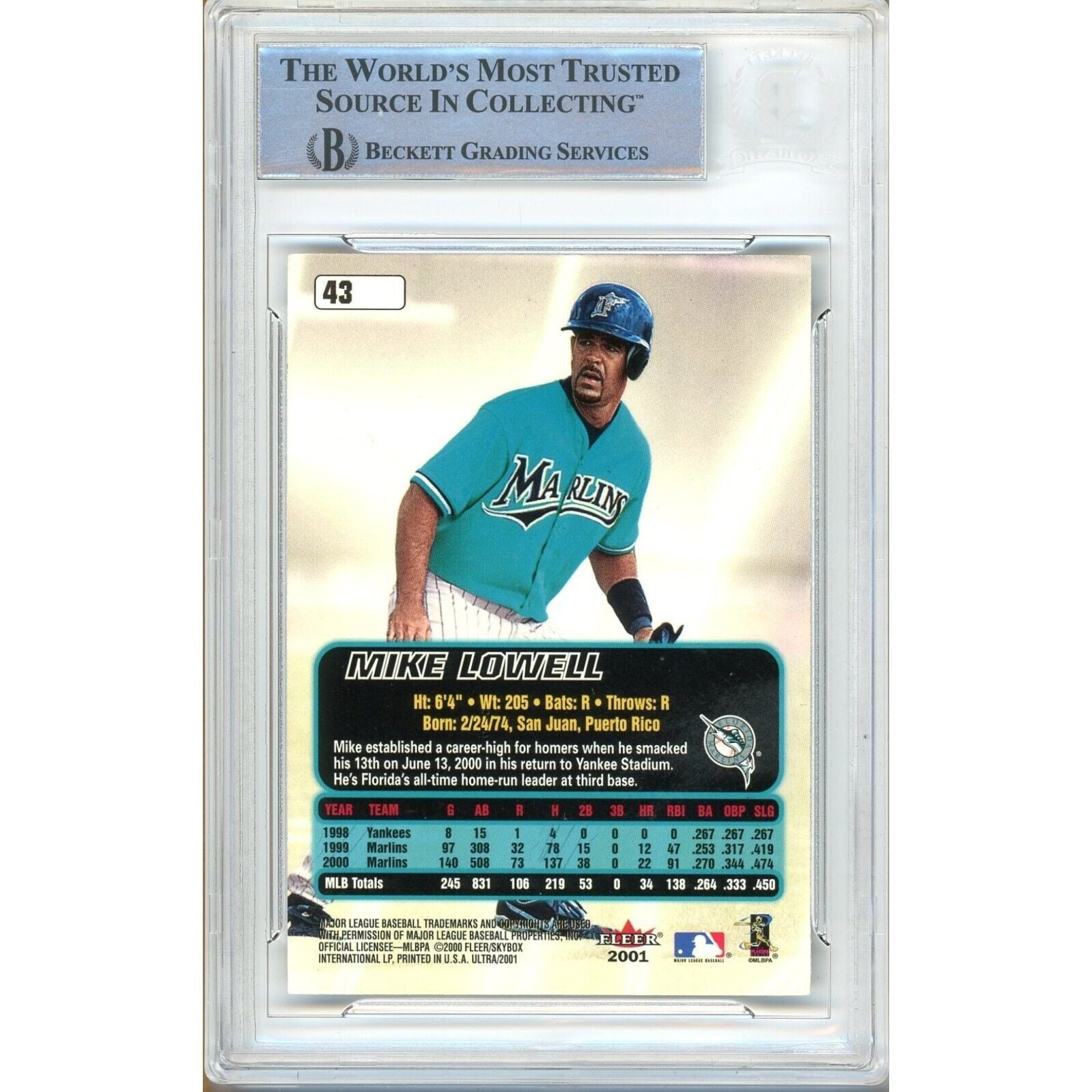 Mike Lowell Miami Marlins auto trading card – authentication sticker – Beckett COA