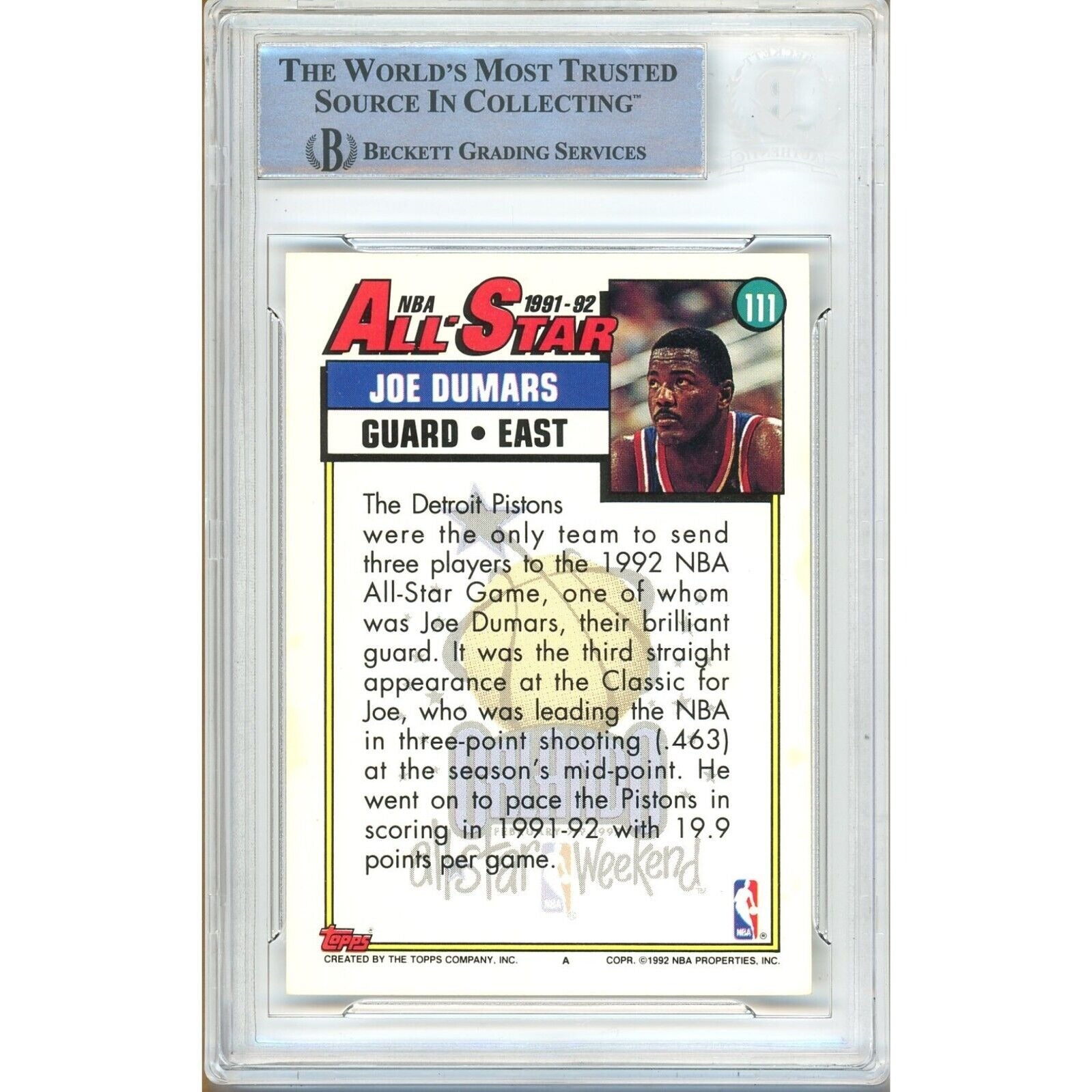 1991 Topps #111 Joe Dumars Signed Trading Card – Beckett BAS