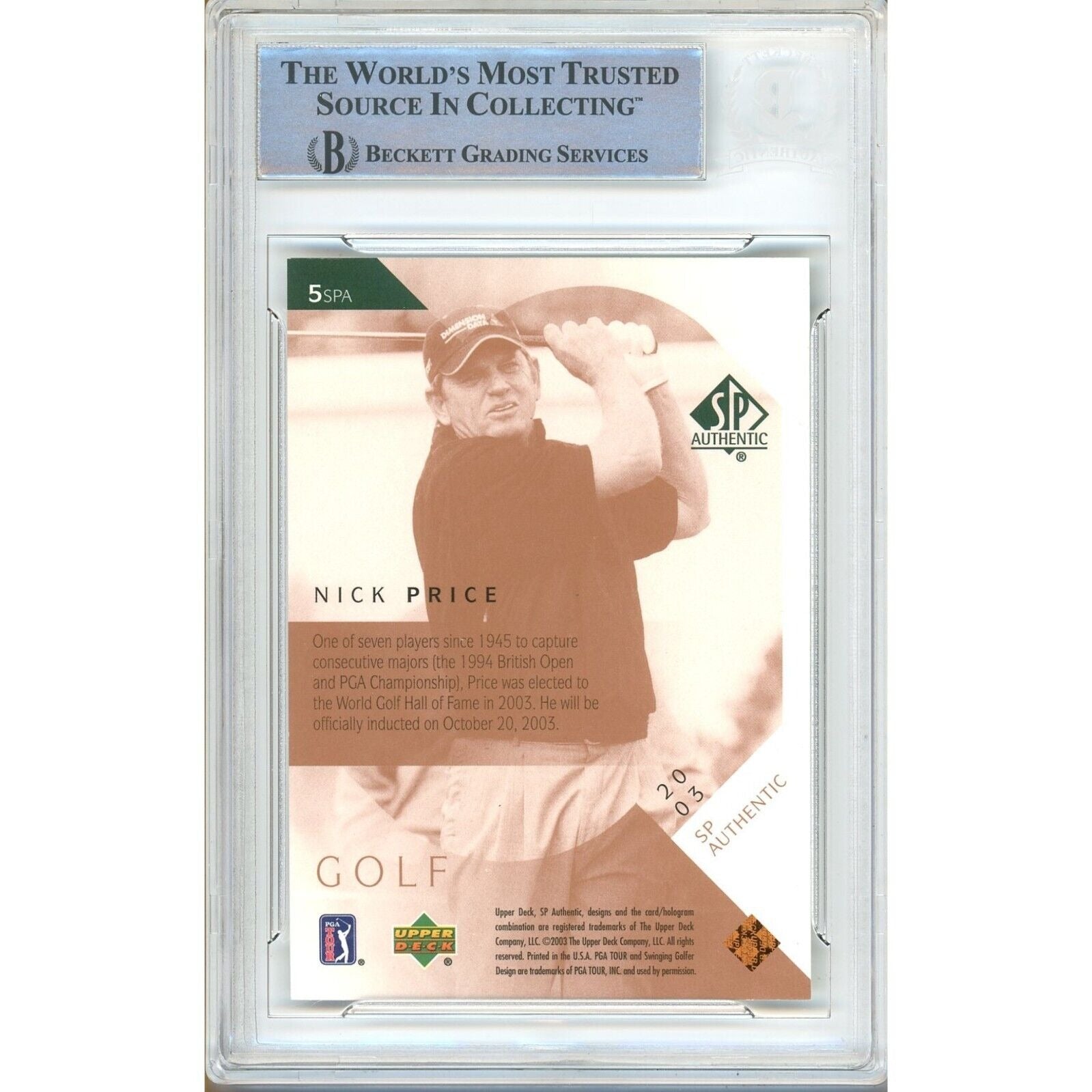 Nick Price signed trading card – signature close-up – Beckett COA