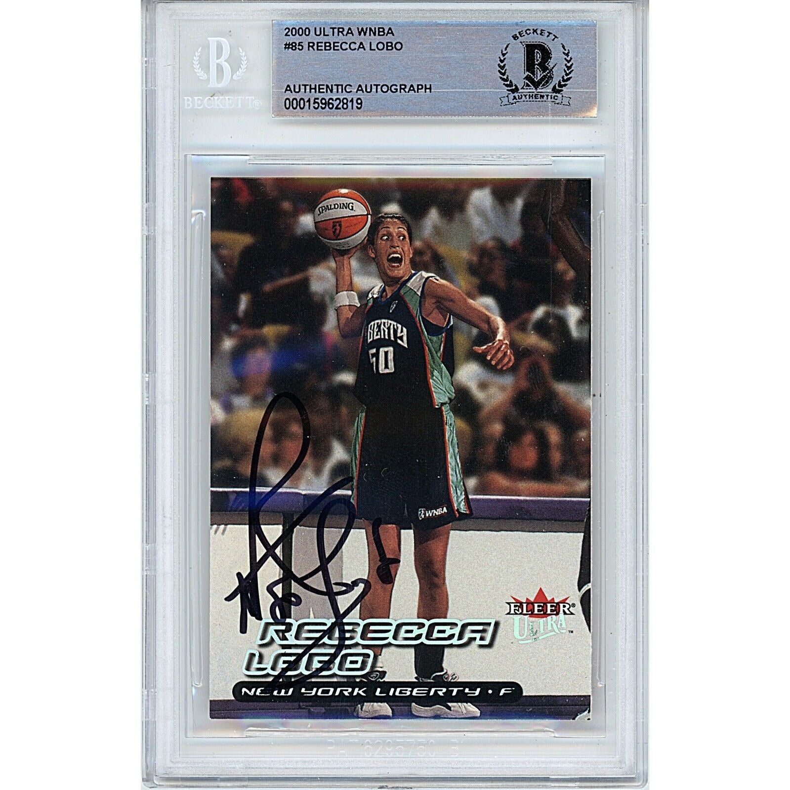 Rebecca Lobo New York Liberty autographed trading card – full view – Beckett COA