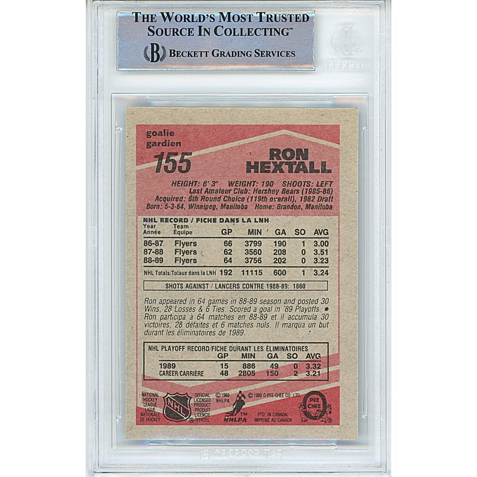 Ron Hextall Philadelphia Flyers Signed Trading Card Beckett BAS