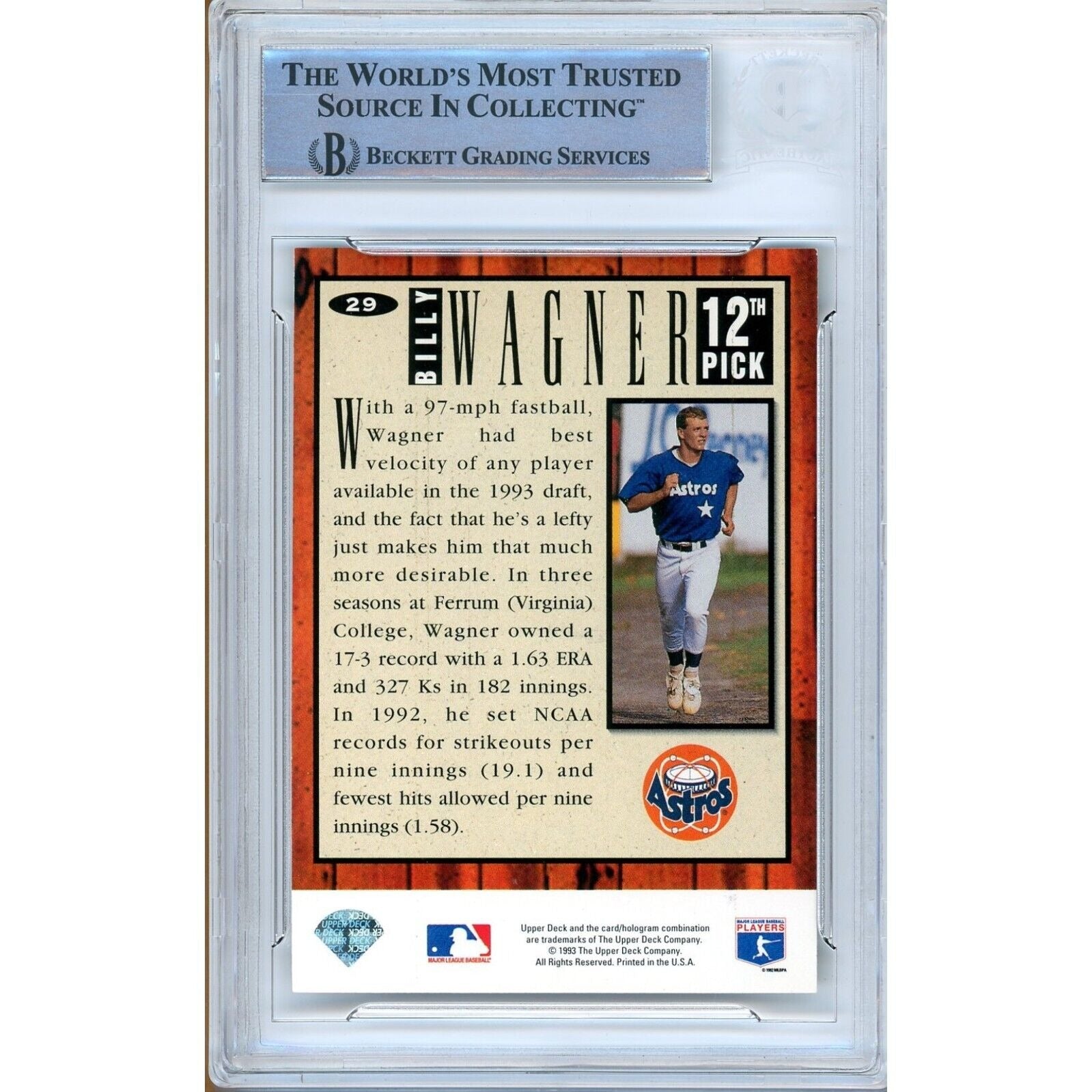 1994 #29 Billy Wagner Houston Astros Autograph Trading Card – Beckett BAS