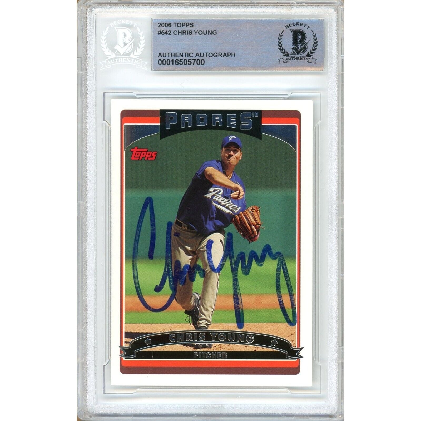 2006 Topps #542 Chris Young San Diego Padres Autographed Trading Card – Beckett BAS