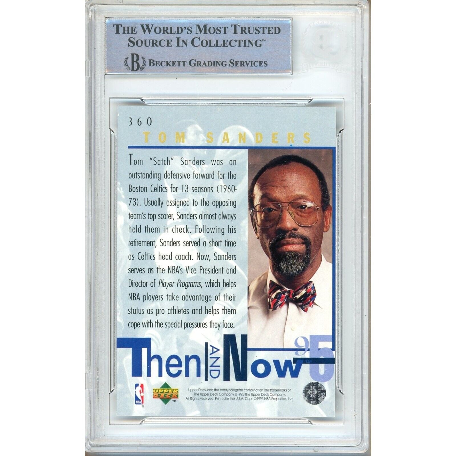 Tom Satch Sanders Boston Celtics signed trading card – signature close-up – Beckett COA