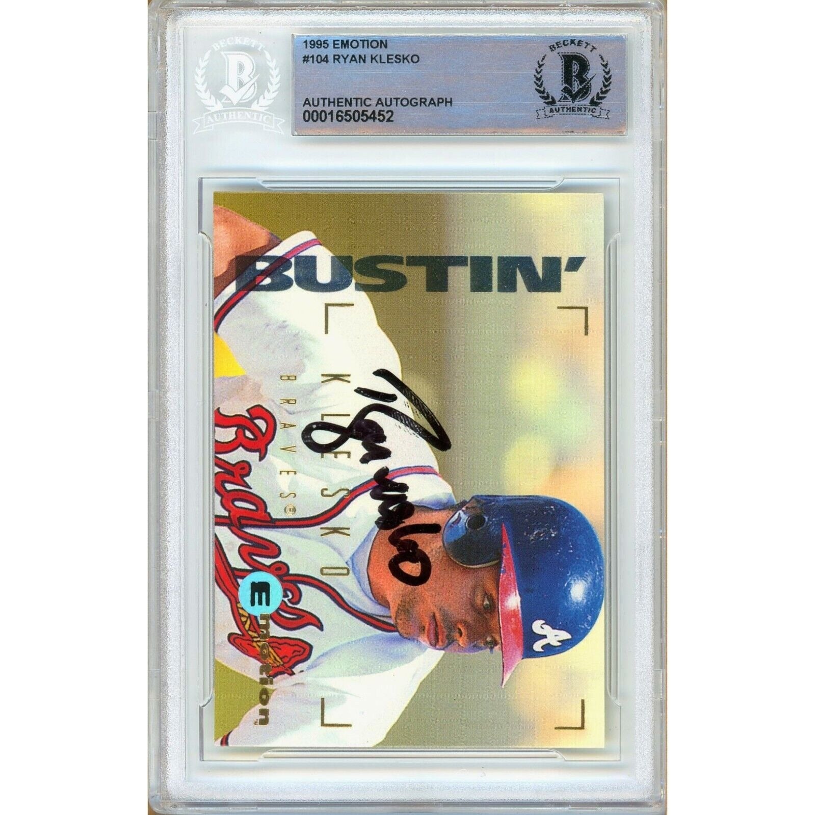 Ryan Klesko Atlanta Braves signed trading card – signature close-up – Beckett COA