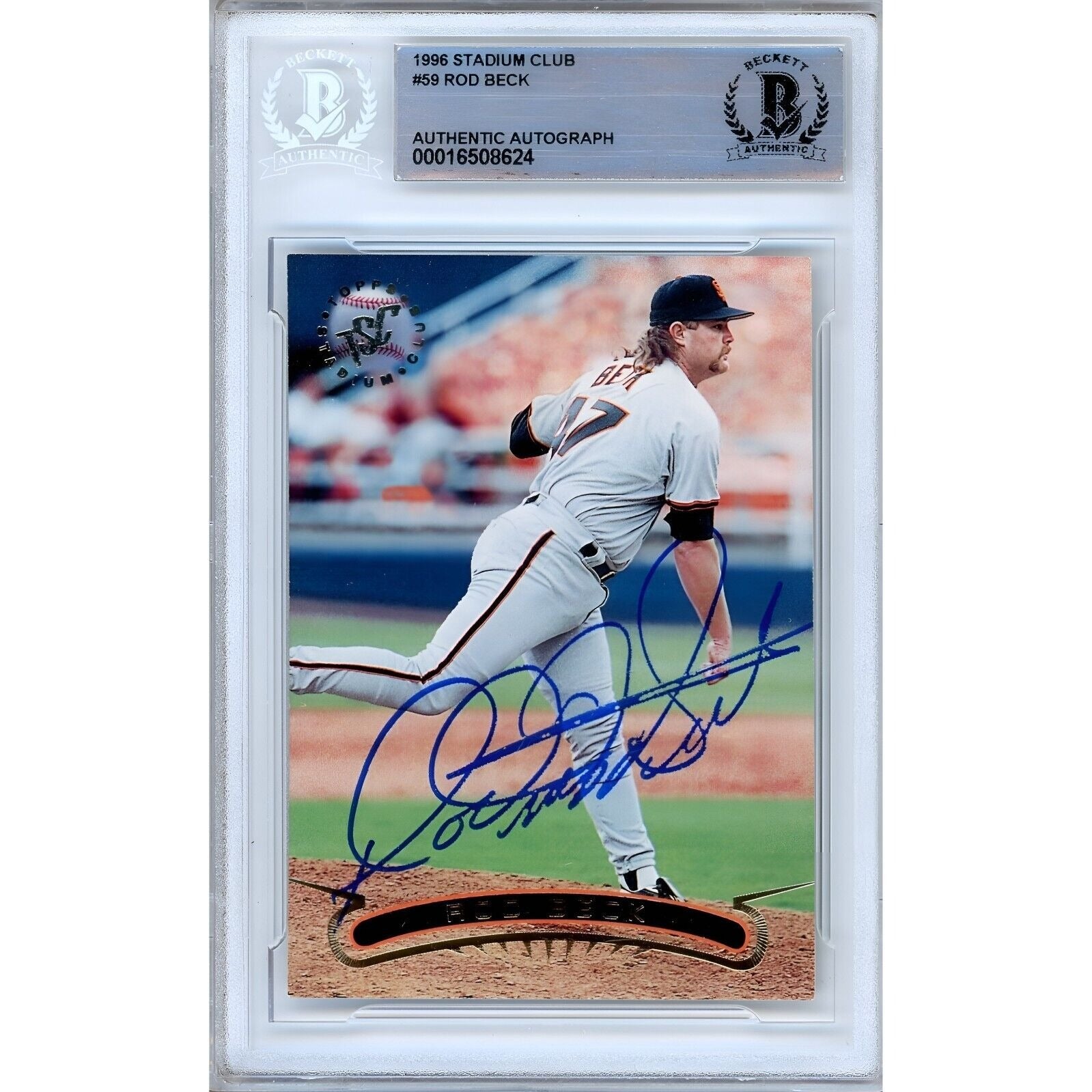 Rod Beck San Francisco Giants autographed trading card – full view – Beckett COA