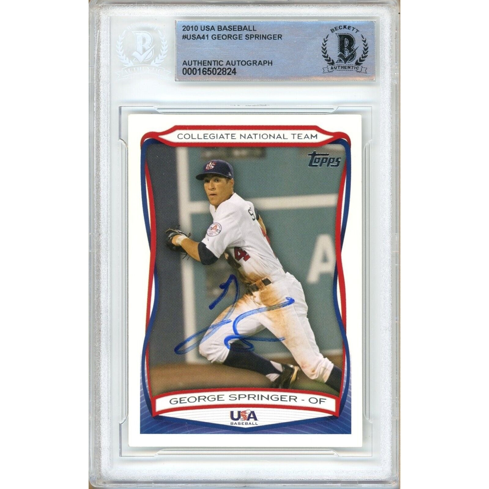 2010 Topps #00016502824 George Springer Houston Astros Autographed Trading Card – Beckett BAS