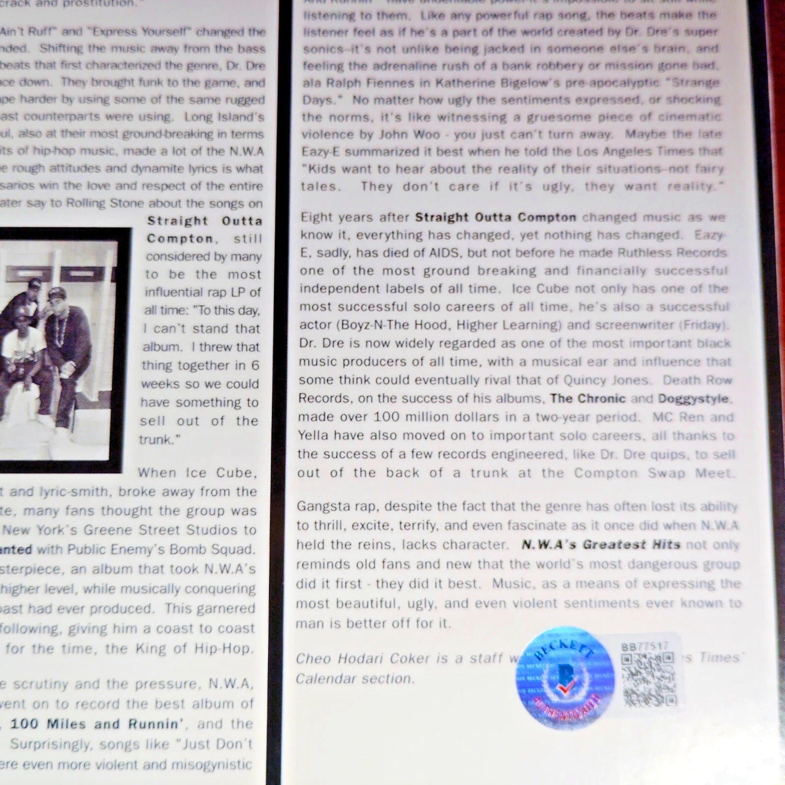 Ice Cube Auto Trading Card Beckett BAS