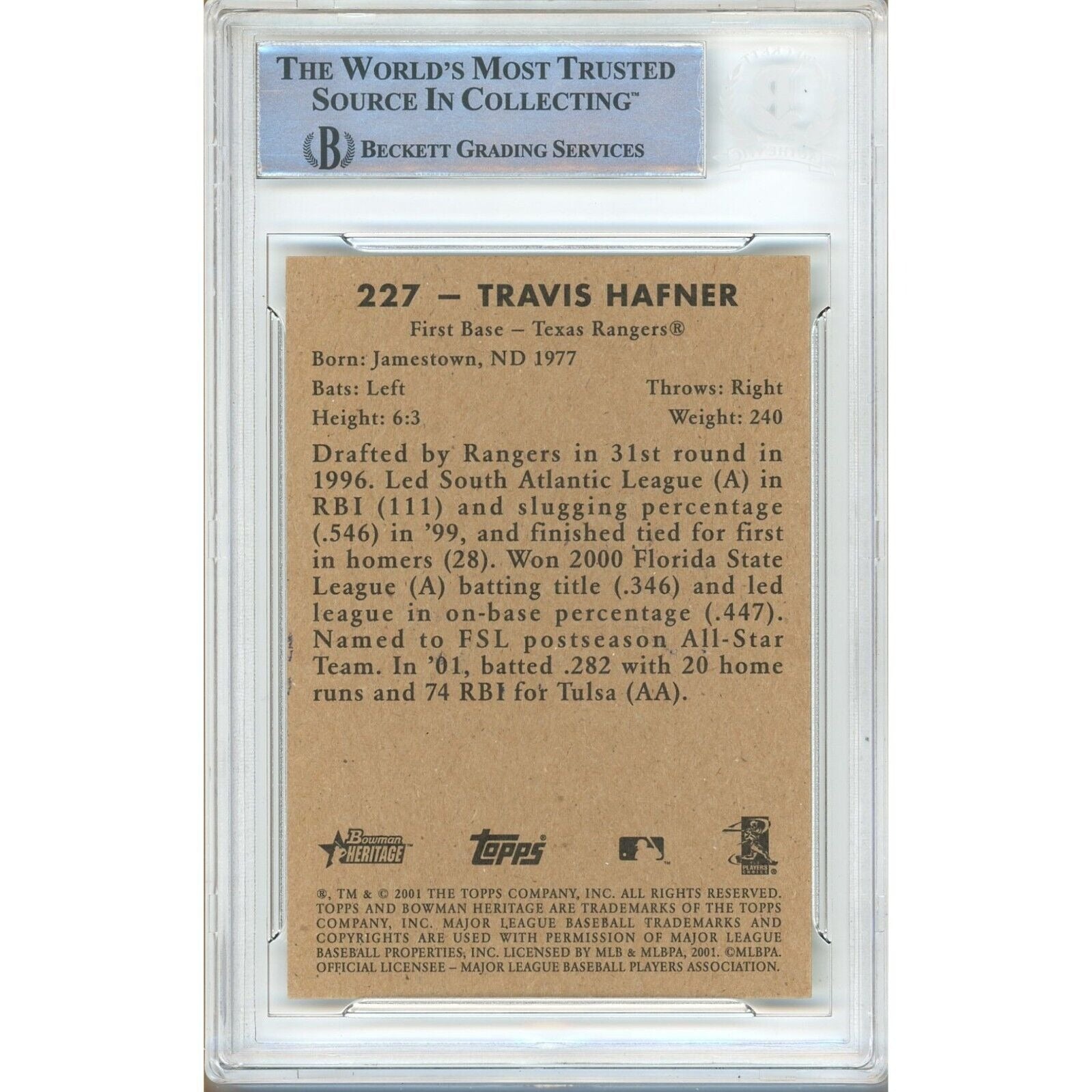 Travis Hafner Texas Rangers signed trading card – signature close-up – Beckett COA